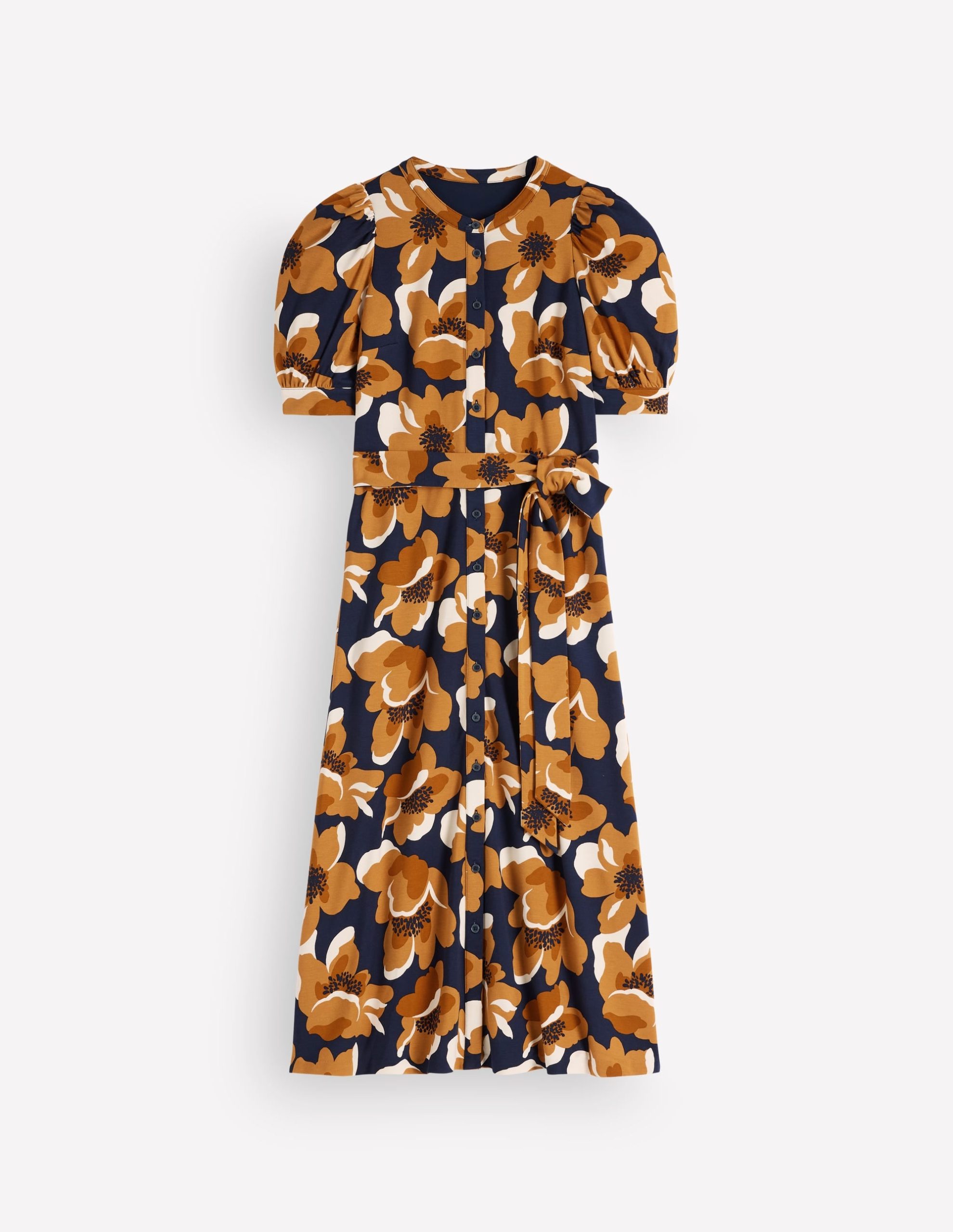 Puff Sleeve Ponte Shirt Dress-French Navy. Flowering Garden - Image 6