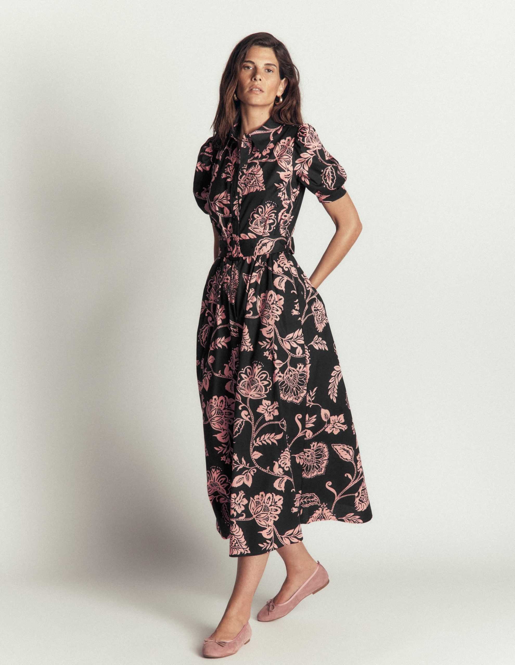 Belted Cotton Midi Dress-Black. Planted Meadows