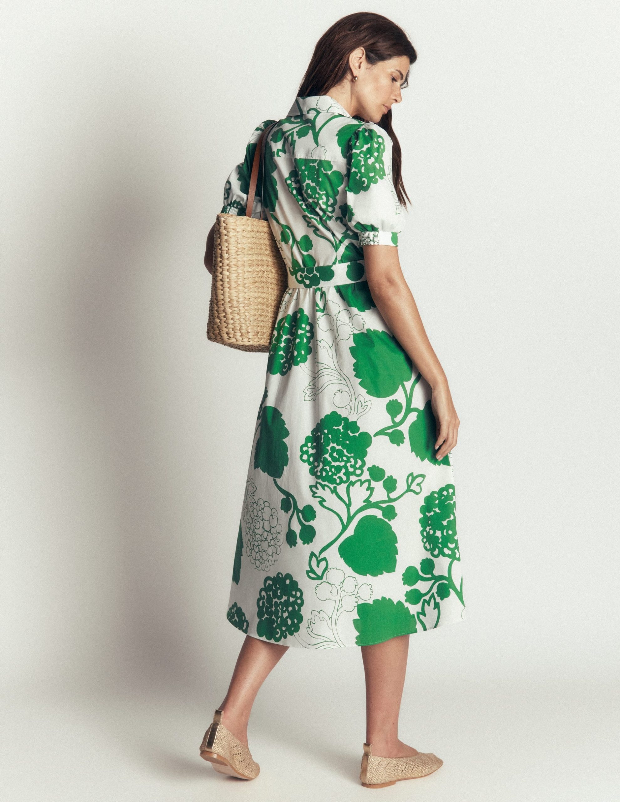Belted Cotton Midi Dress-Ivory. Hydrangea Frenzy - Image 3