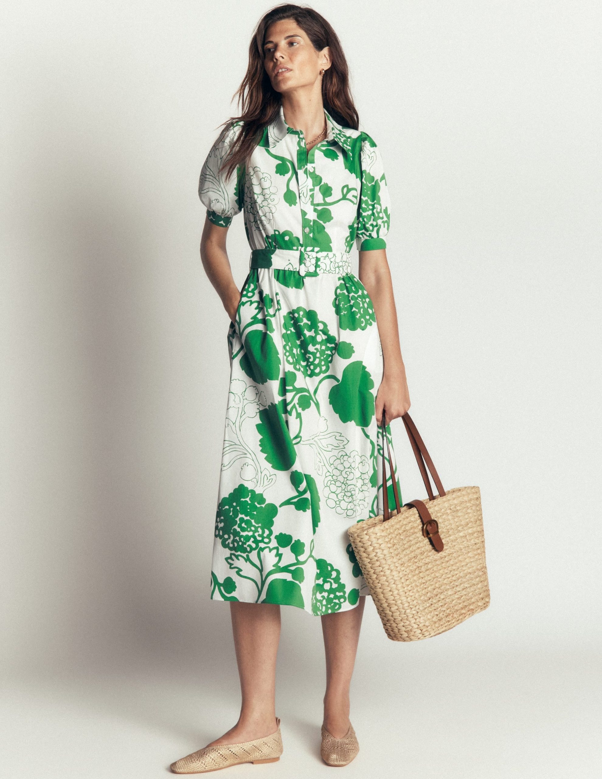 Belted Cotton Midi Dress-Ivory. Hydrangea Frenzy - Image 4