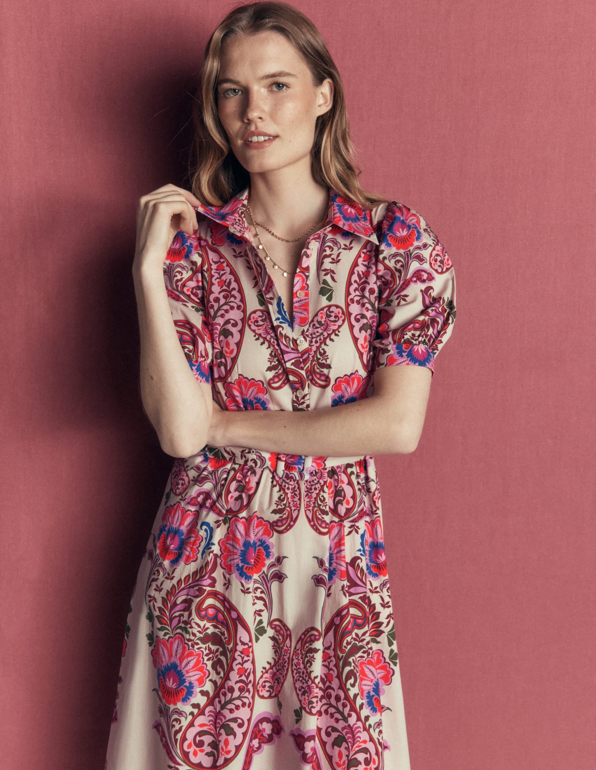 Belted Cotton Midi Dress-Multi. Bohemia Dream