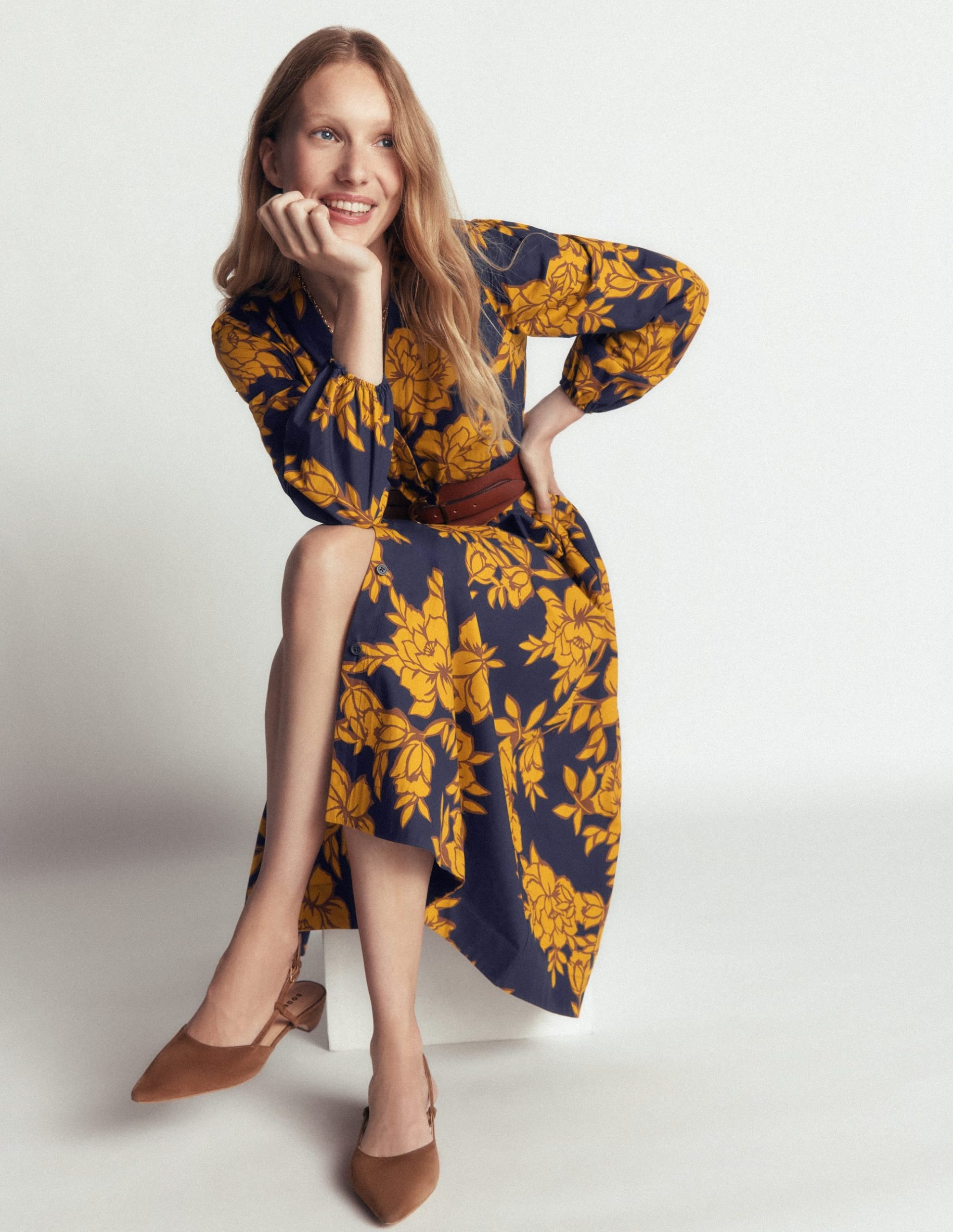 Nicola Cotton Midi Dress-Gold Wheat. Enchanted Peony - Image 2