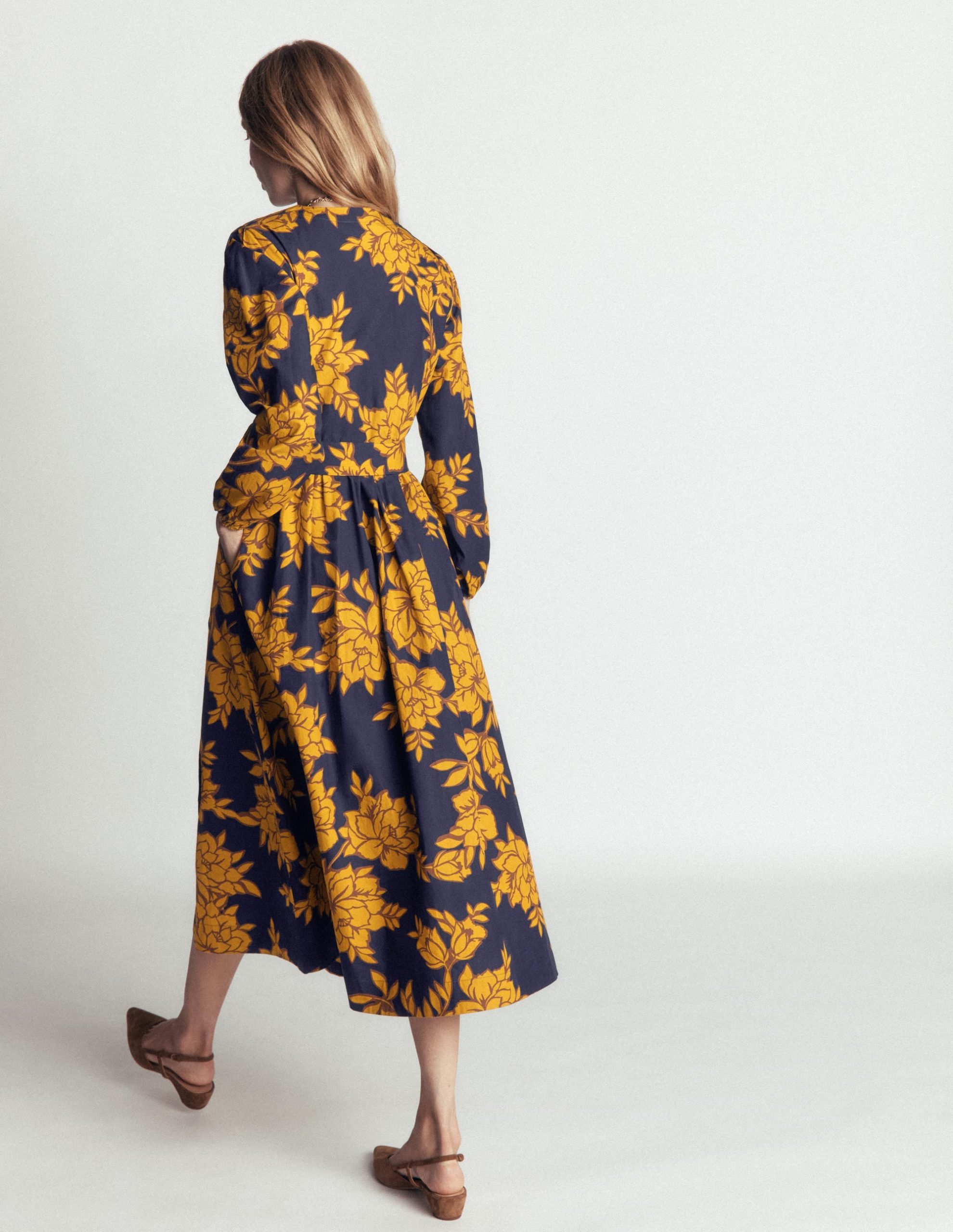 Nicola Cotton Midi Dress-Gold Wheat. Enchanted Peony - Image 3