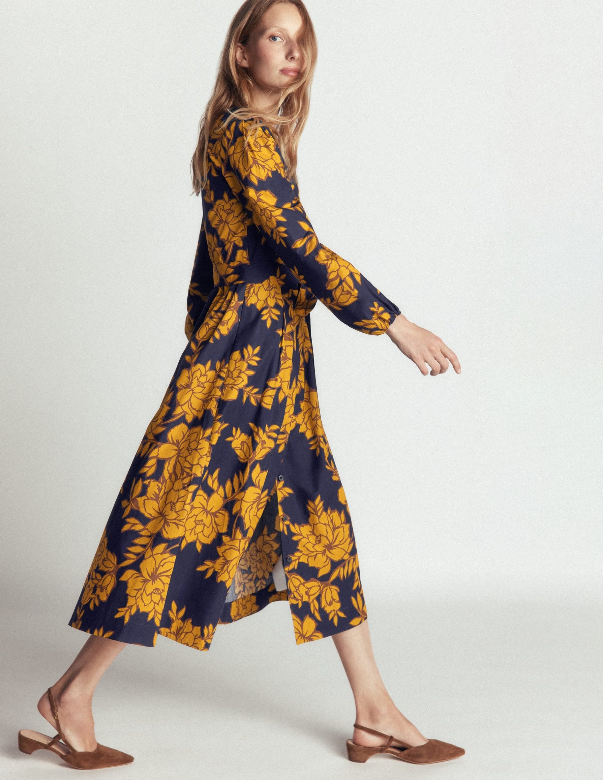 Nicola Cotton Midi Dress-Gold Wheat. Enchanted Peony - Image 4