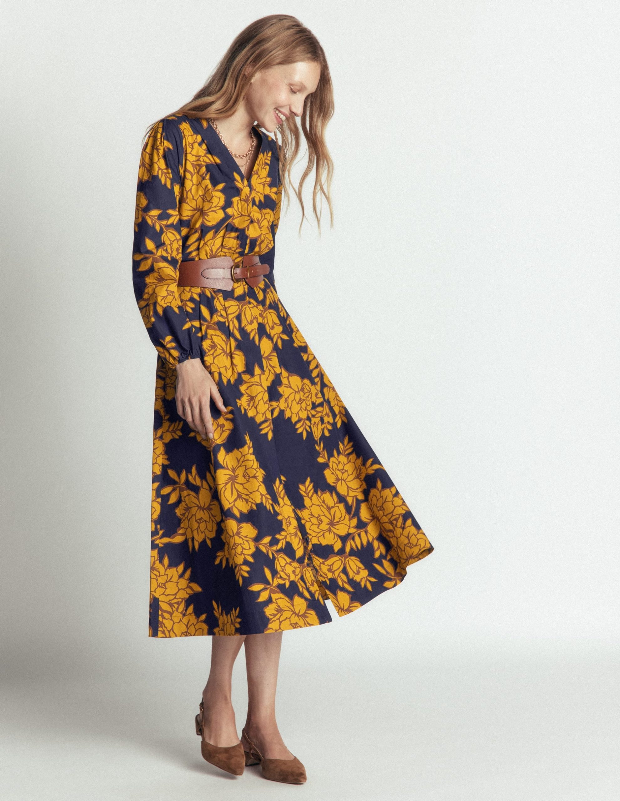 Nicola Cotton Midi Dress-Gold Wheat. Enchanted Peony - Image 5