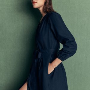 Nicola Cotton Midi Dress-Navy