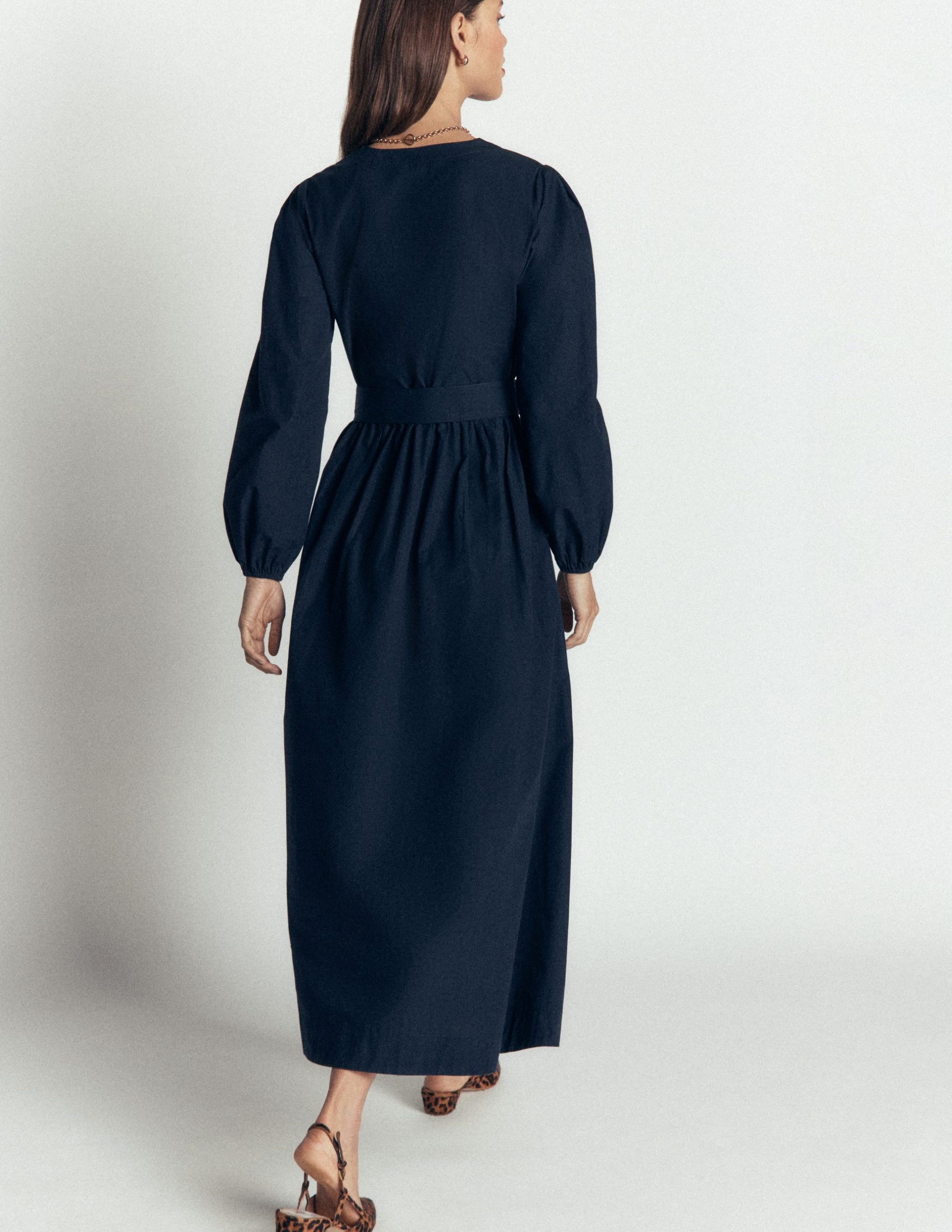 Nicola Cotton Midi Dress-Navy - Image 3