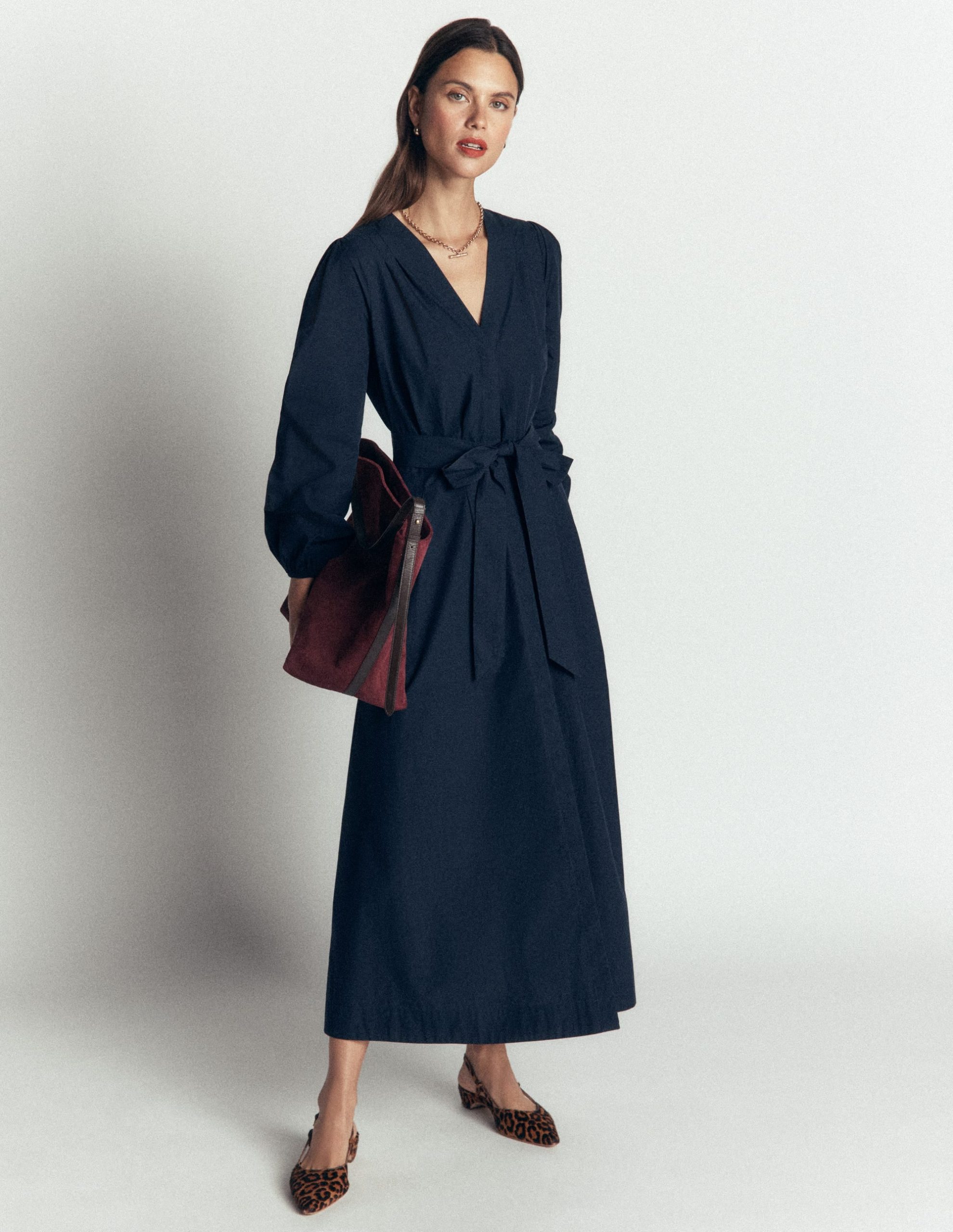Nicola Cotton Midi Dress-Navy - Image 4