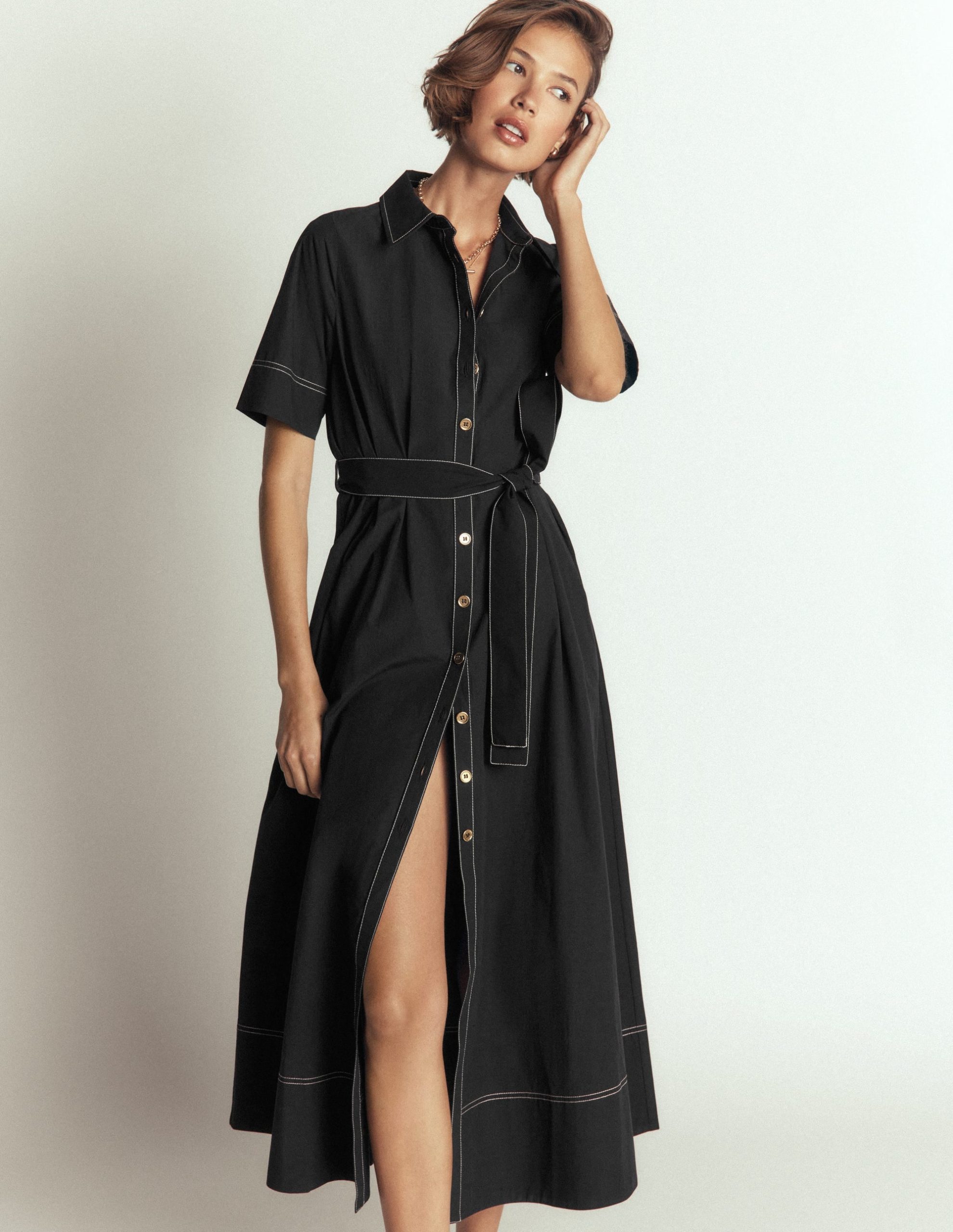 Sarah Cotton Midi Shirt Dress-Black