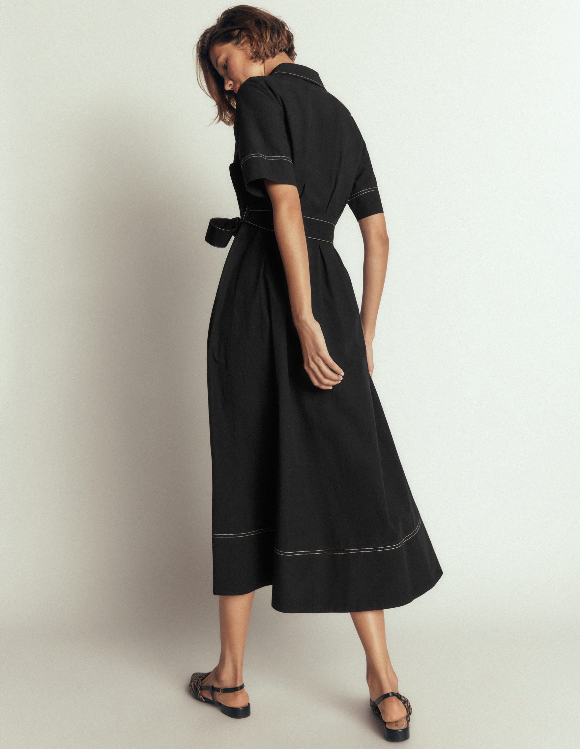 Sarah Cotton Midi Shirt Dress-Black - Image 3