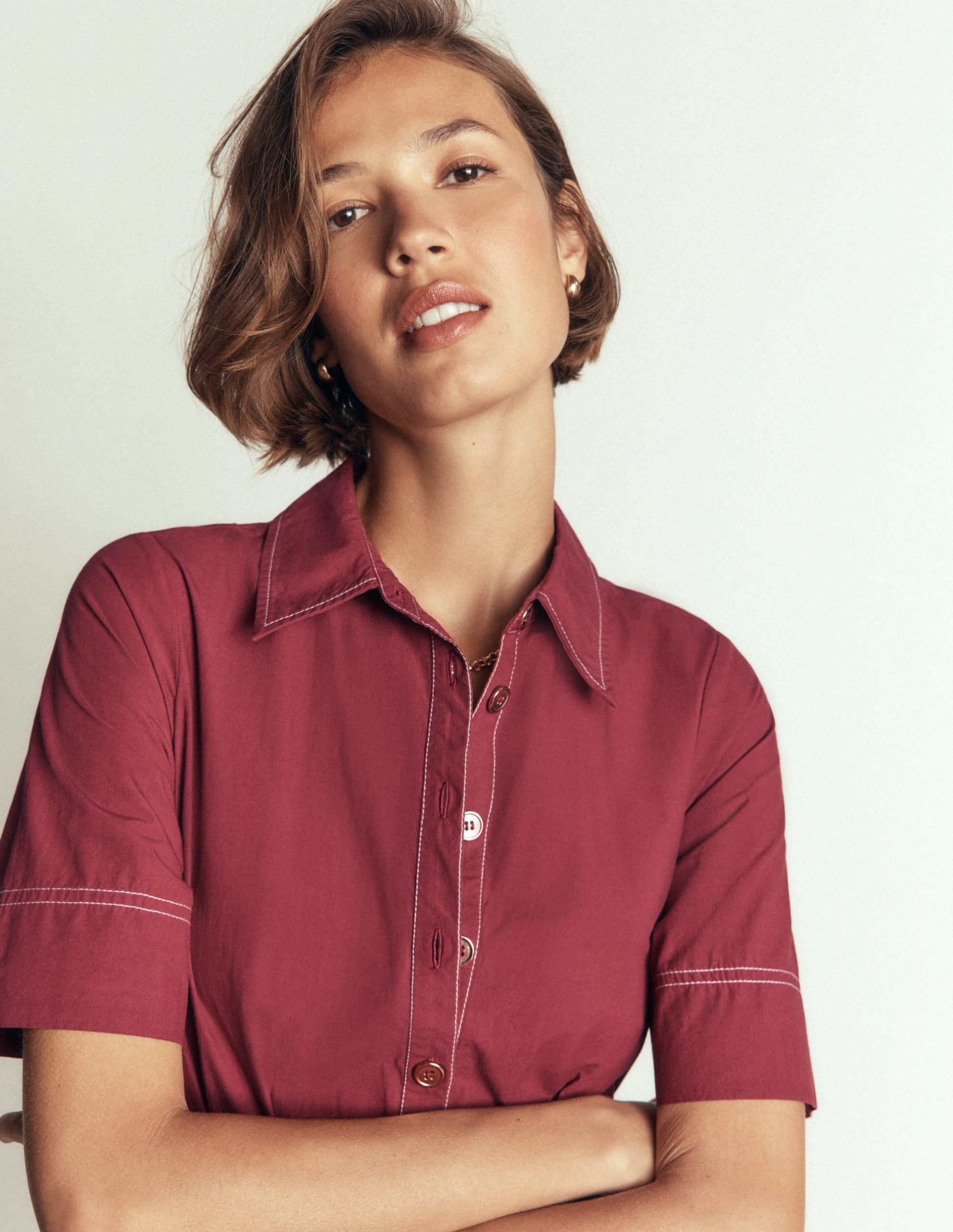 Sarah Cotton Midi Shirt Dress-Rich Chestnut - Image 2