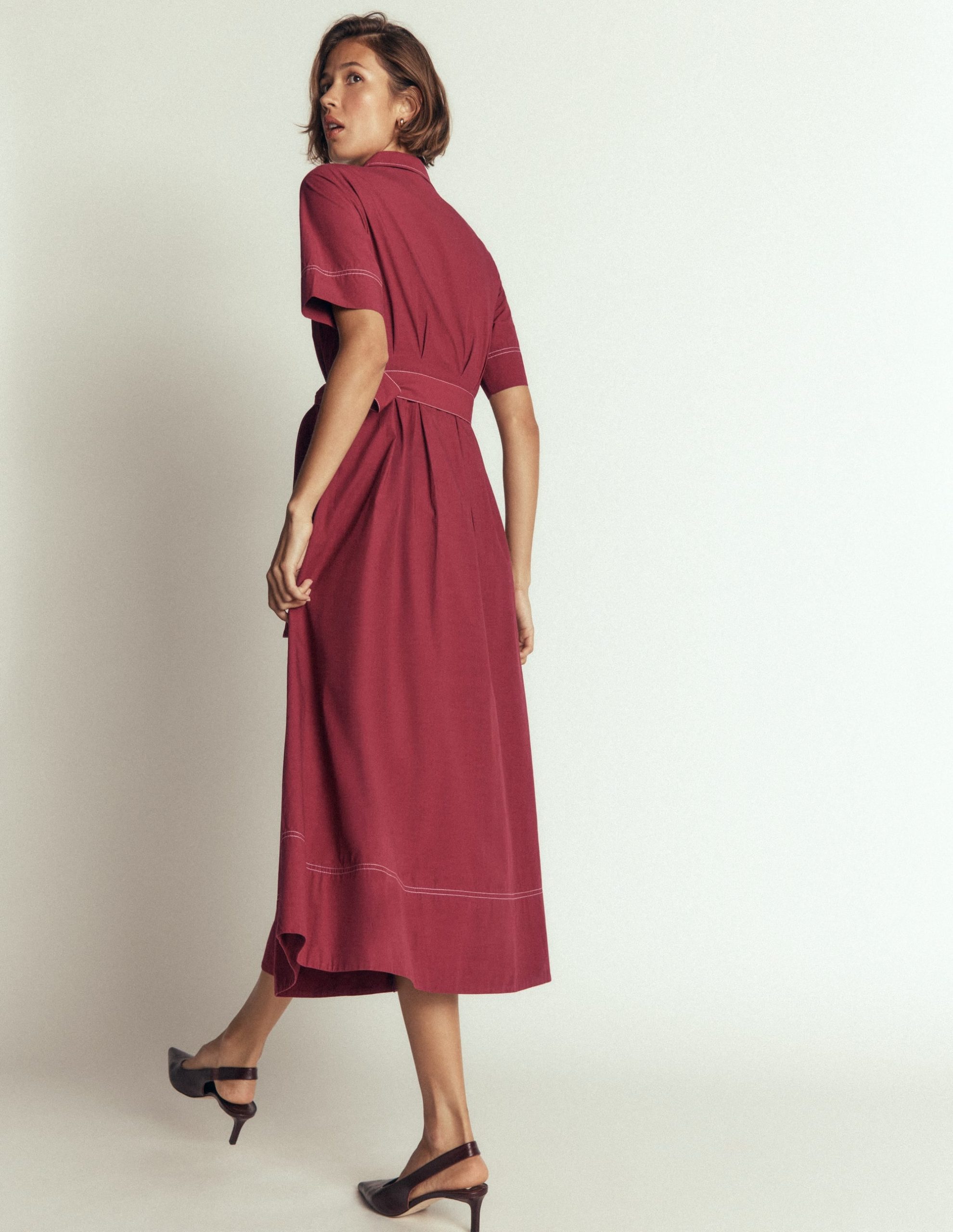 Sarah Cotton Midi Shirt Dress-Rich Chestnut - Image 3
