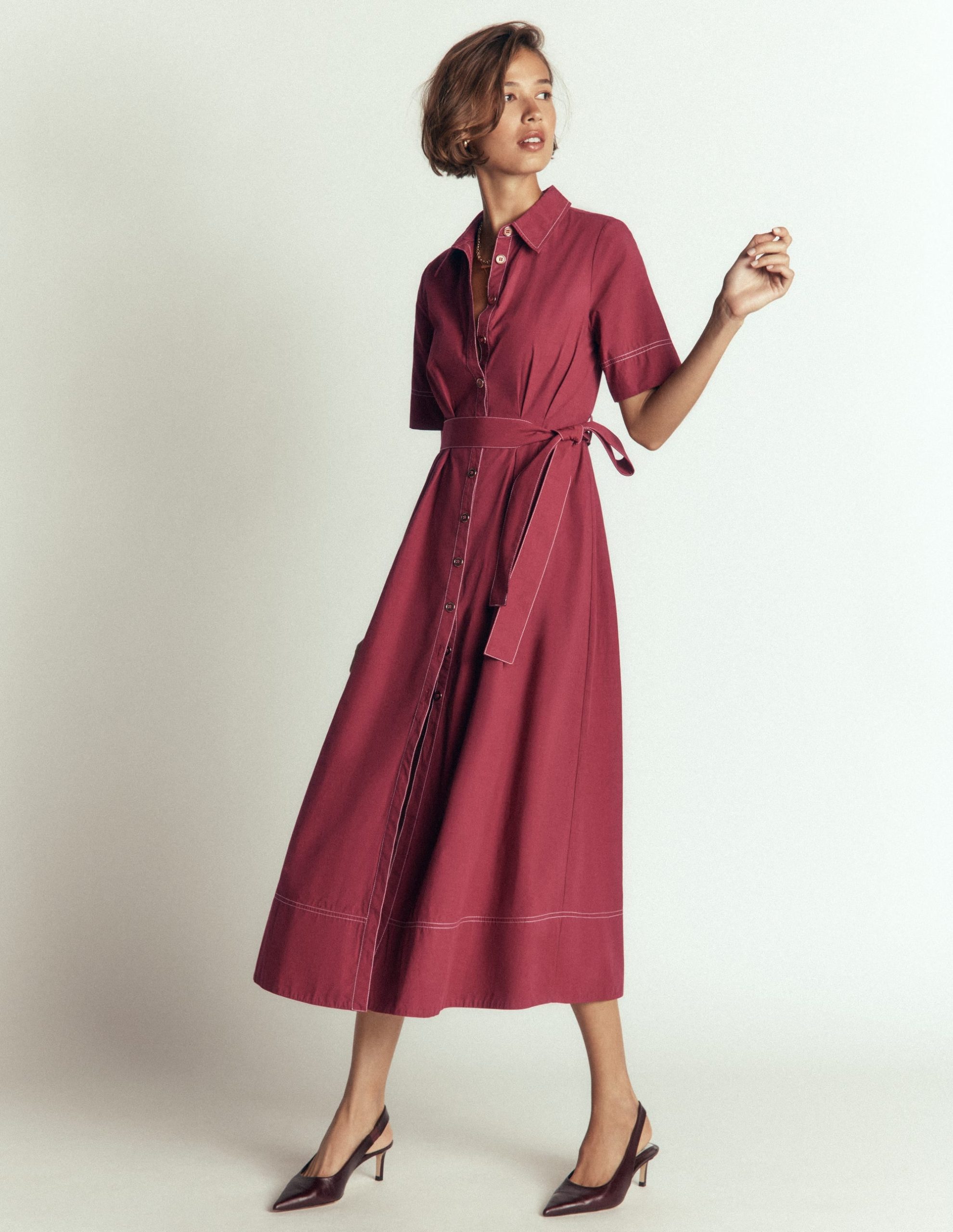 Sarah Cotton Midi Shirt Dress-Rich Chestnut - Image 4