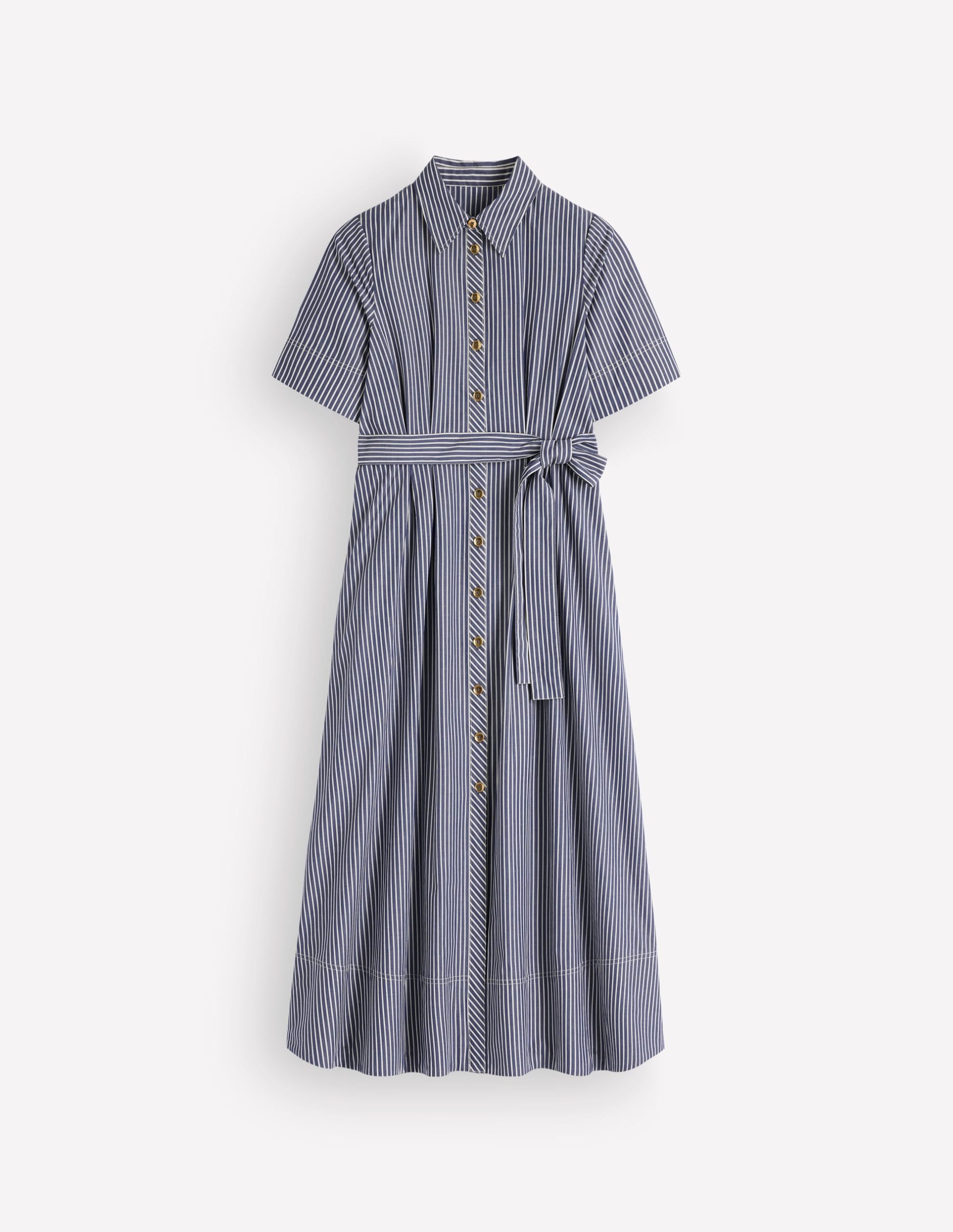 Sarah Cotton Midi Shirt Dress-Navy Ivory Fine Stripe - Image 5