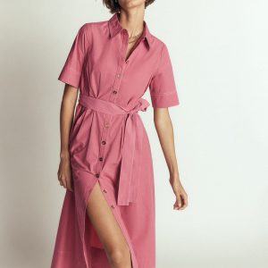 Sarah Cotton Midi Shirt Dress-Pink Heather
