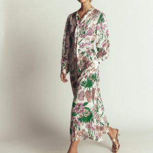 Bow Detail Shirt Dress-Ivory. Whimsical Flora