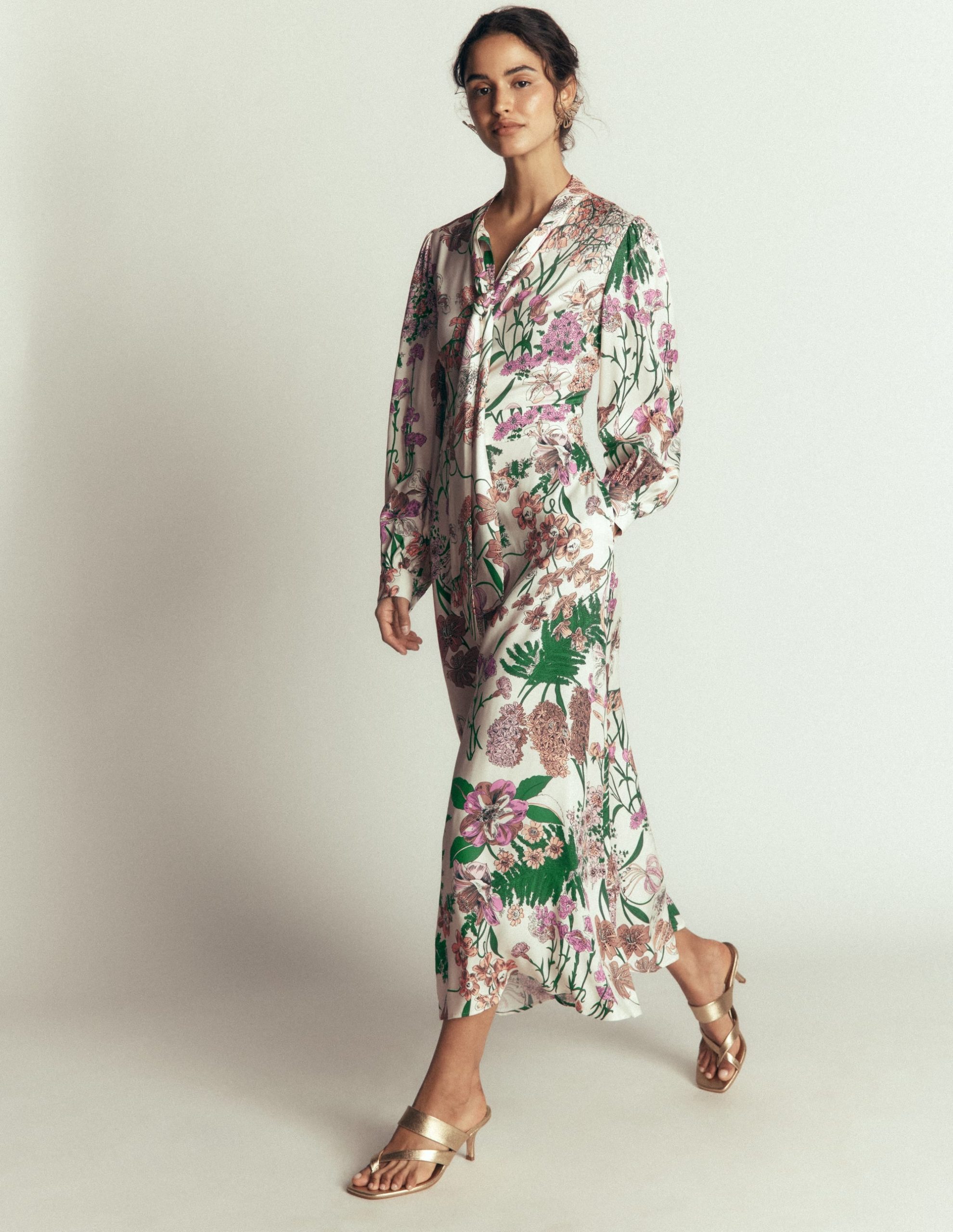 Bow Detail Shirt Dress-Ivory. Whimsical Flora