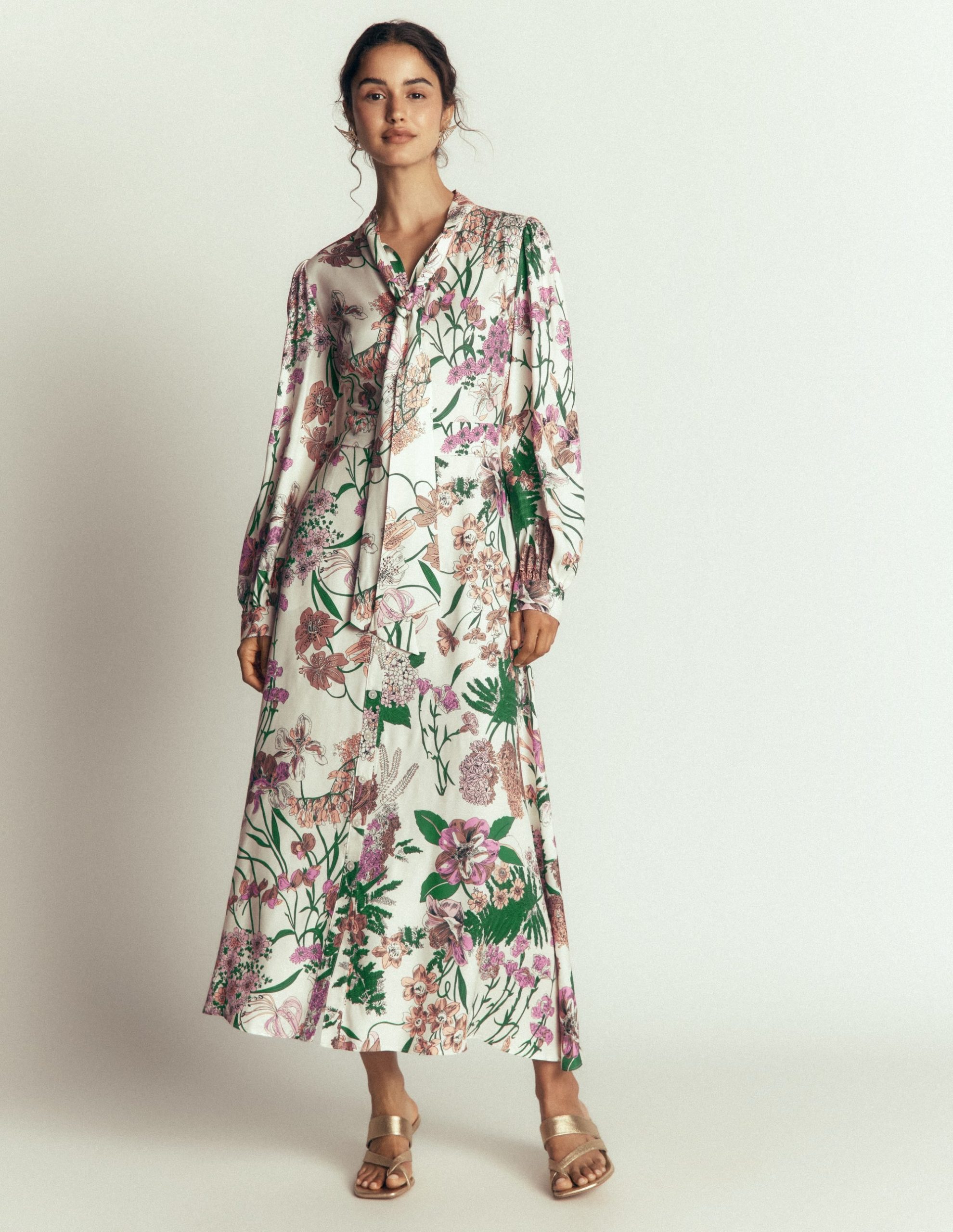 Bow Detail Shirt Dress-Ivory. Whimsical Flora - Image 5