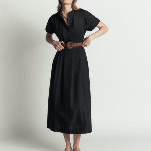 Grown On Sleeve Midi Dress-Black