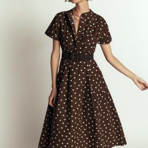 Grown On Sleeve Midi Dress-Raw Umber. Painted Dot Spaced