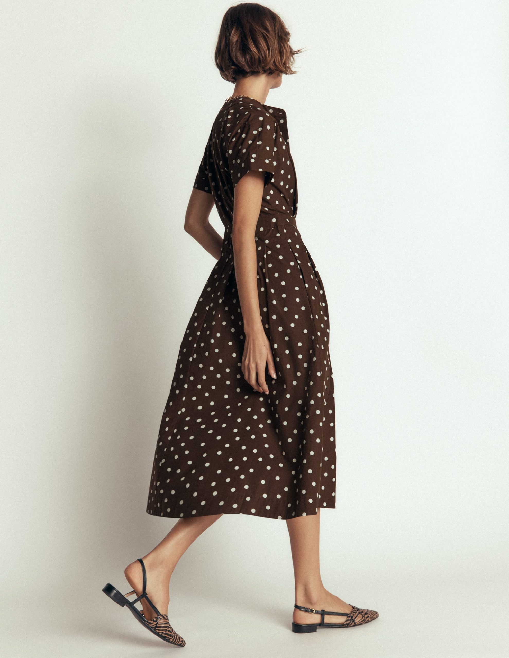 Grown On Sleeve Midi Dress-Raw Umber. Painted Dot Spaced - Image 3