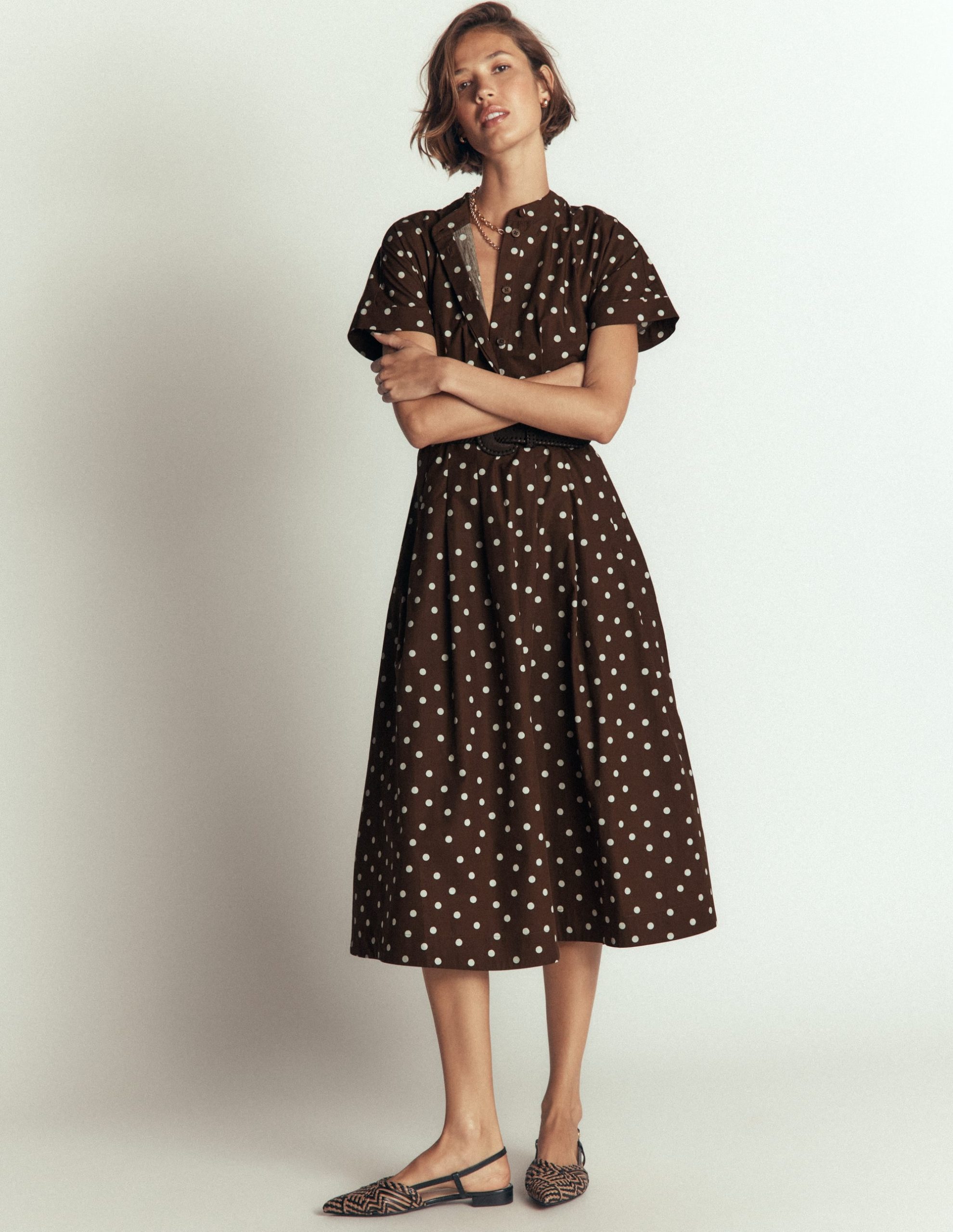 Grown On Sleeve Midi Dress-Raw Umber. Painted Dot Spaced - Image 4