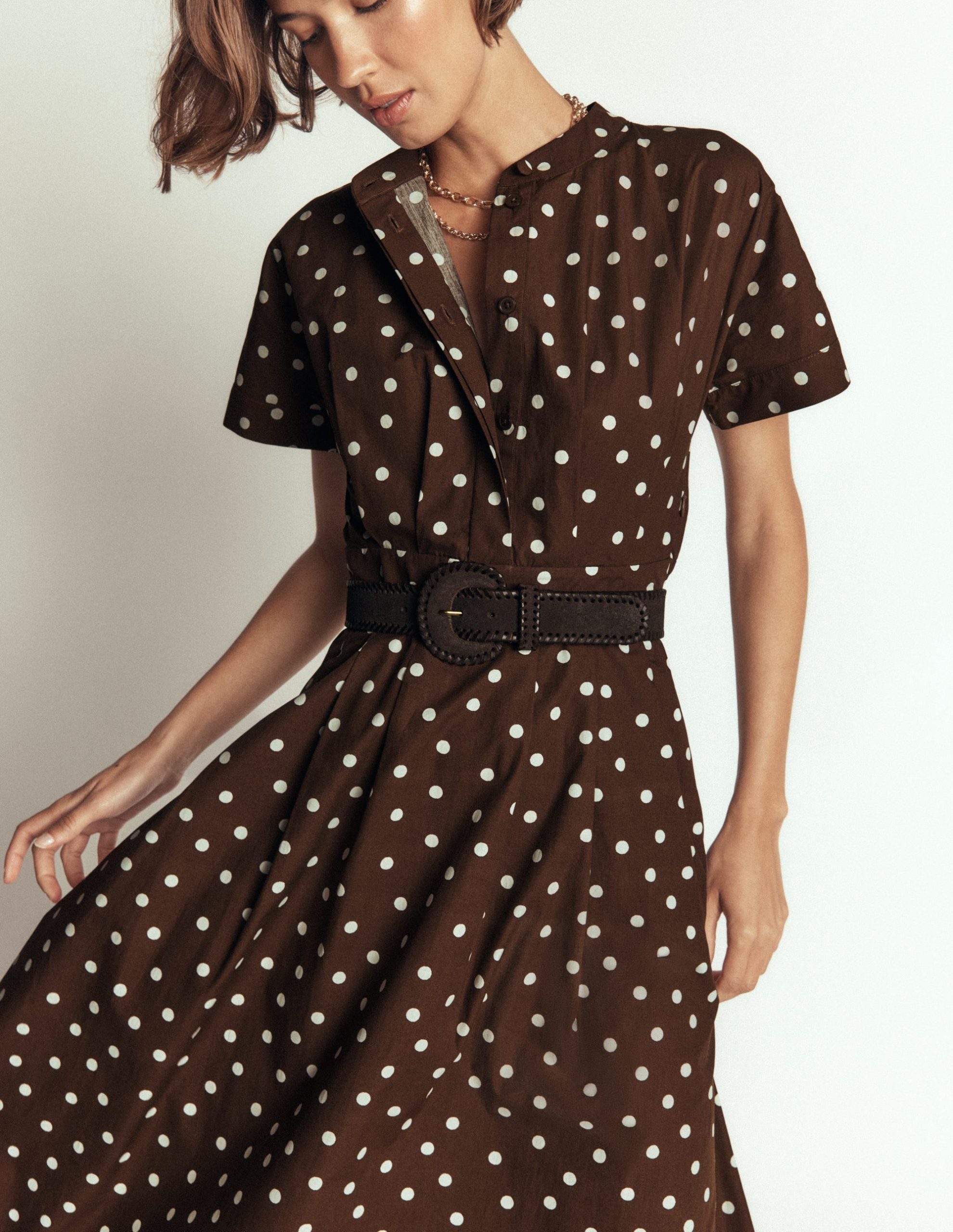 Grown On Sleeve Midi Dress-Raw Umber. Painted Dot Spaced - Image 5