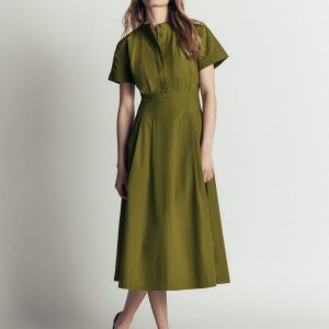 Grown On Sleeve Midi Dress-Olive
