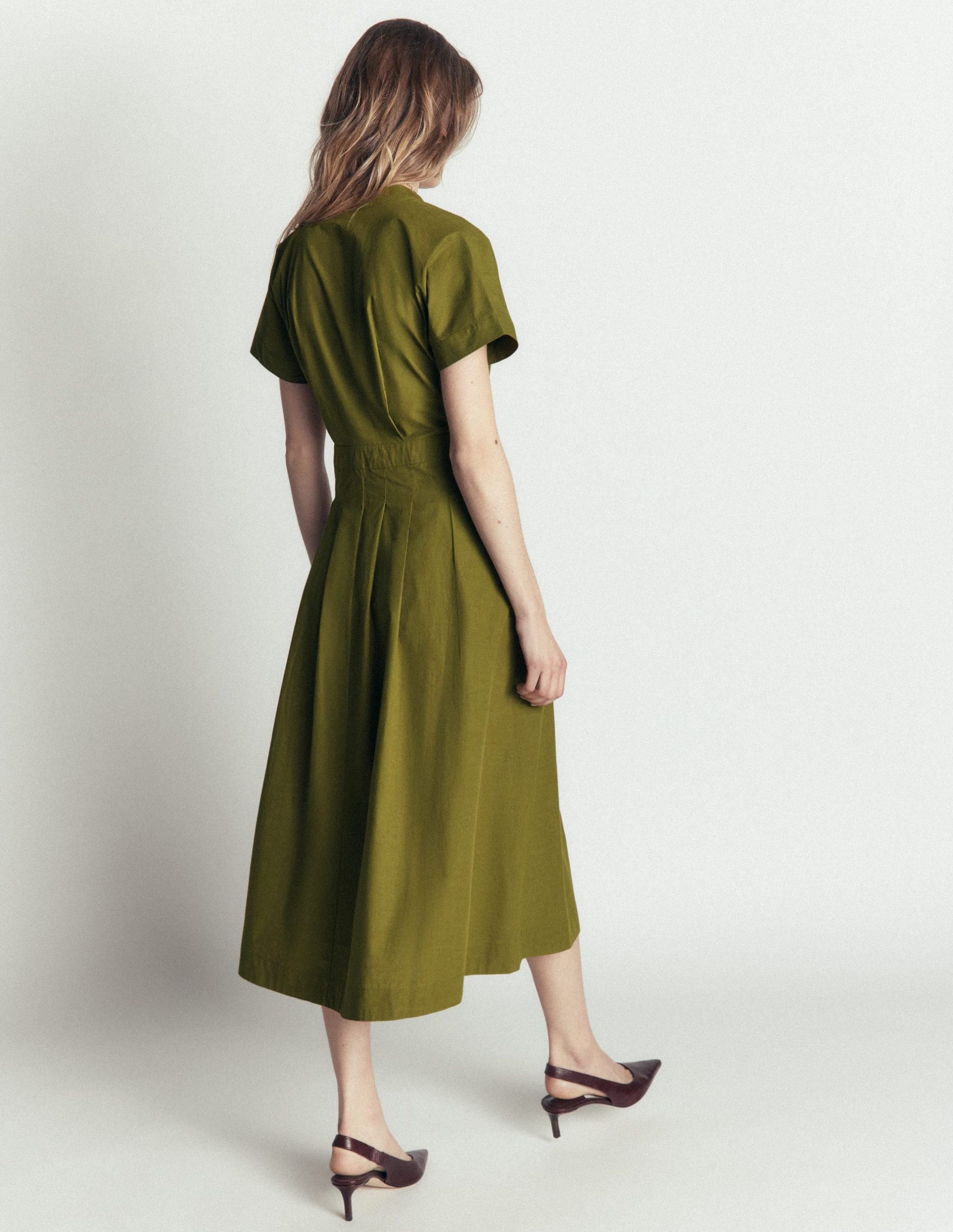 Grown On Sleeve Midi Dress-Olive - Image 3
