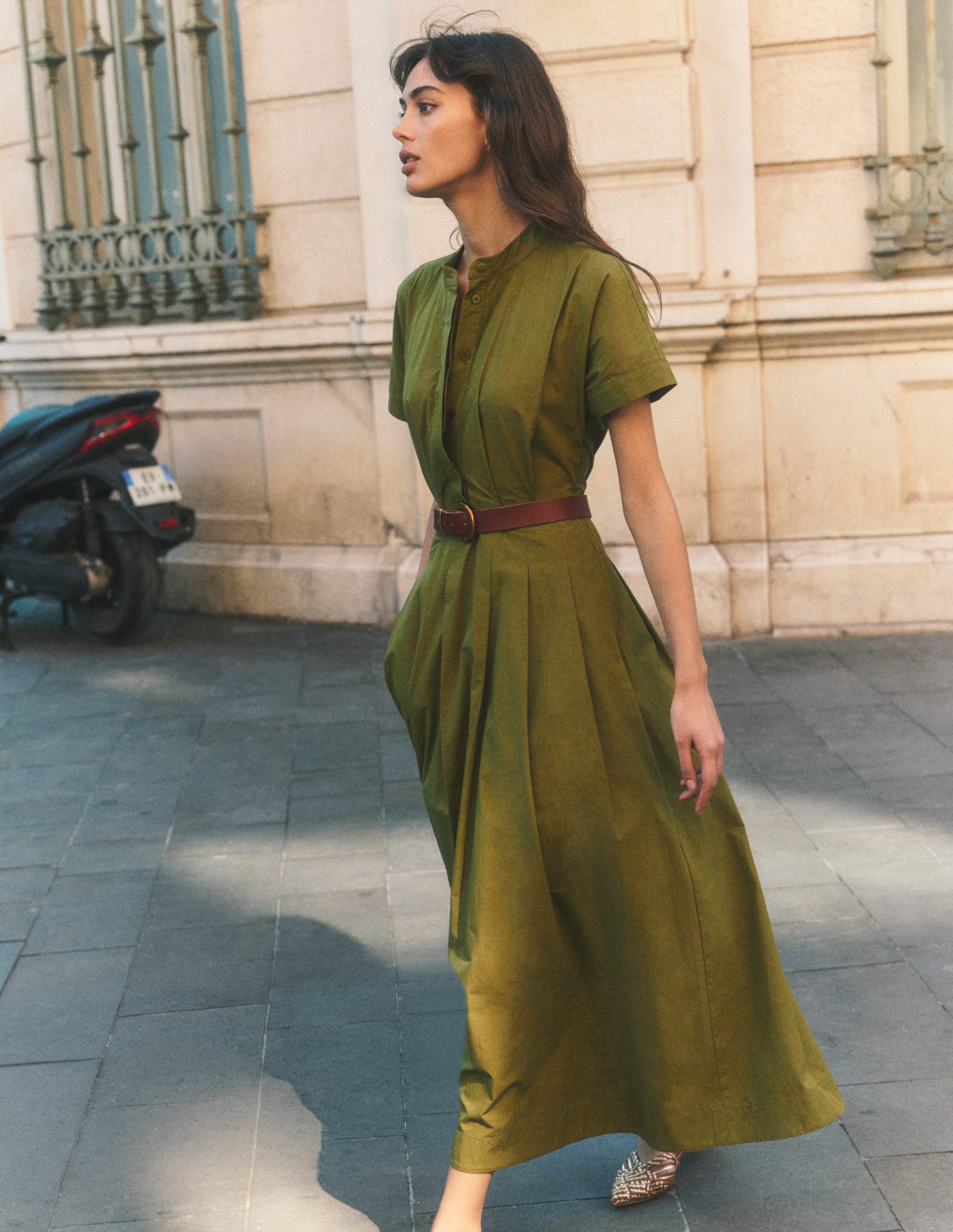 Grown On Sleeve Midi Dress-Olive - Image 5