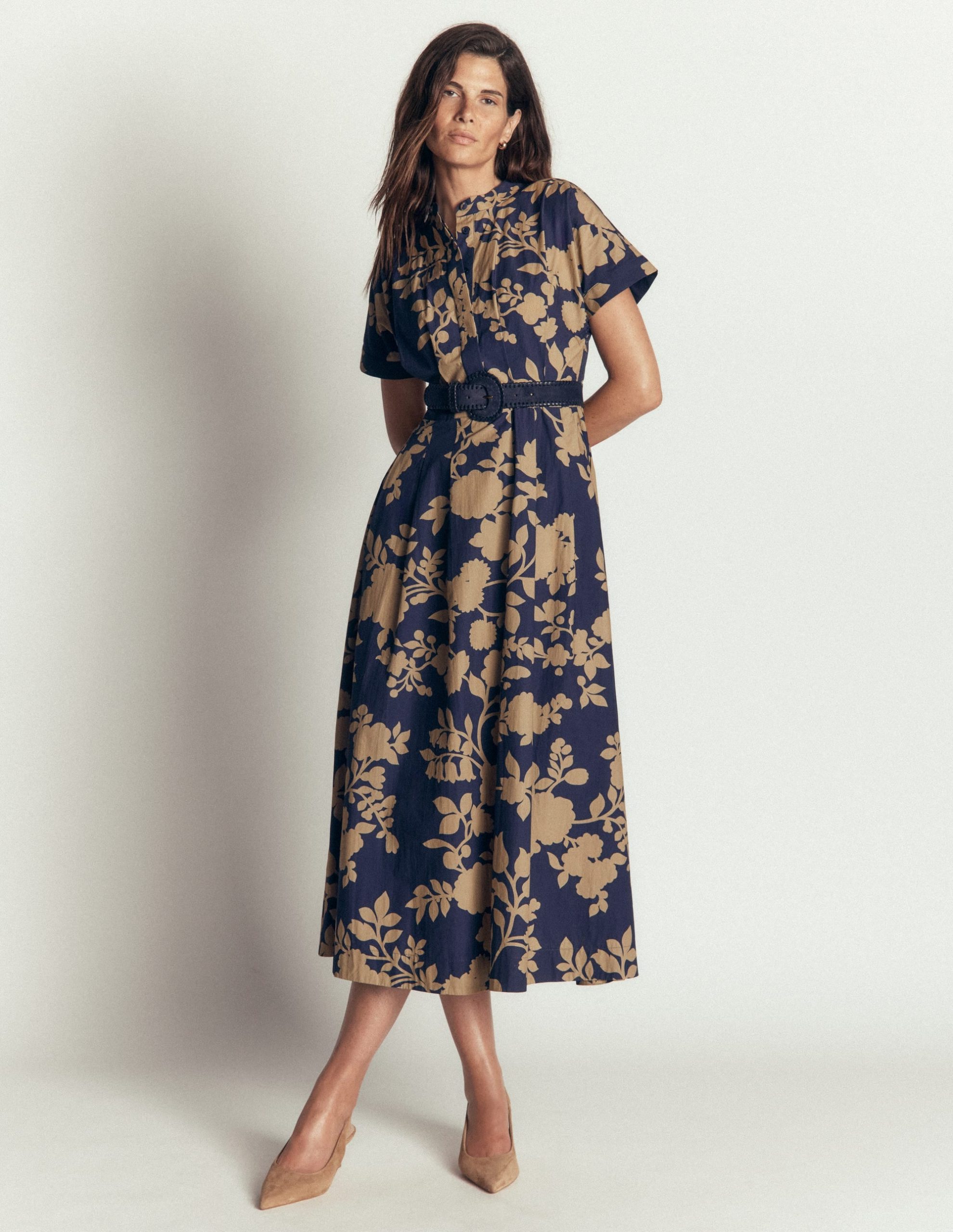 Grown On Sleeve Midi Dress-French Navy. Bouquet Breeze