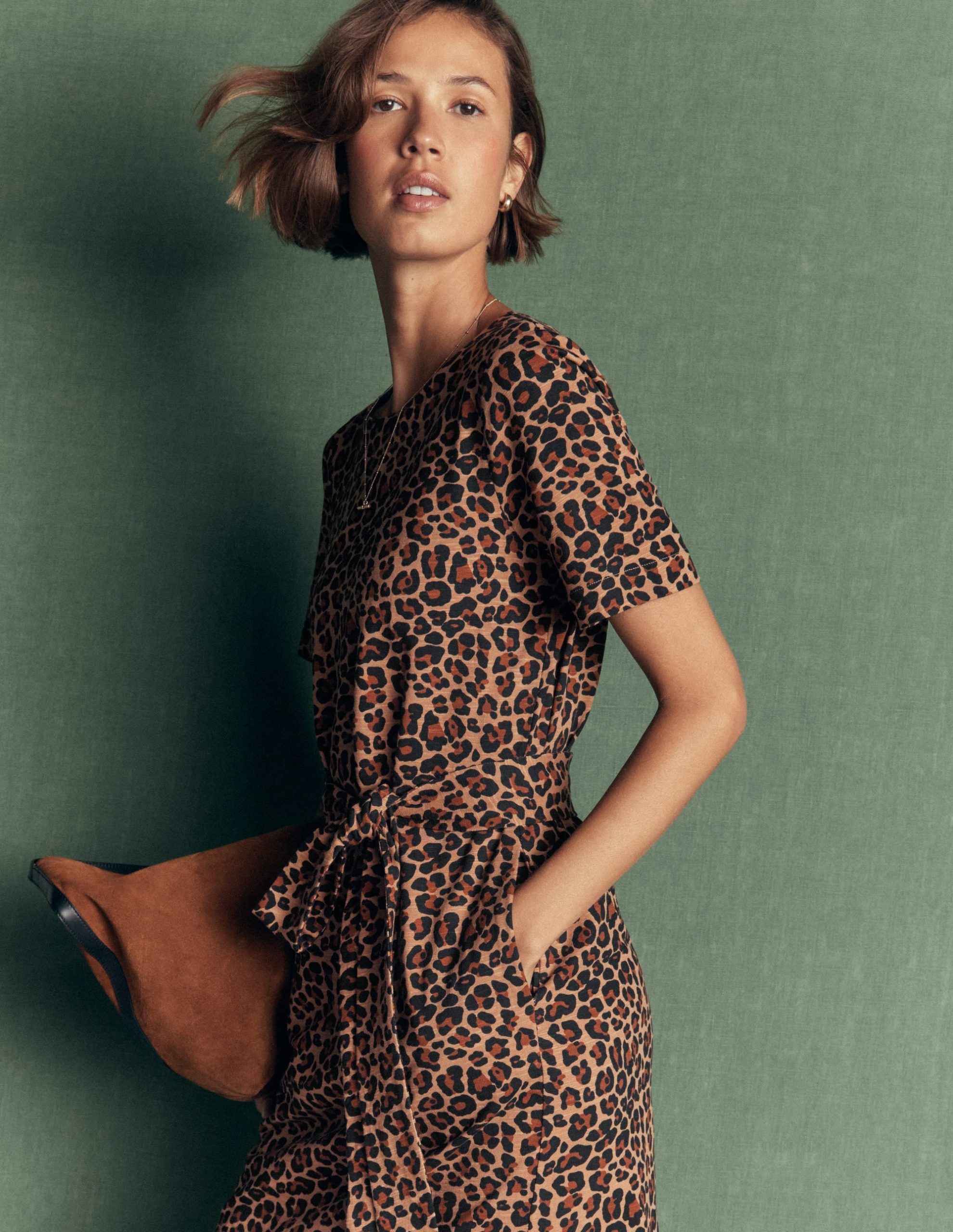 T-Shirt Jersey Midi Dress-Camel. Animal Fields - Image 2
