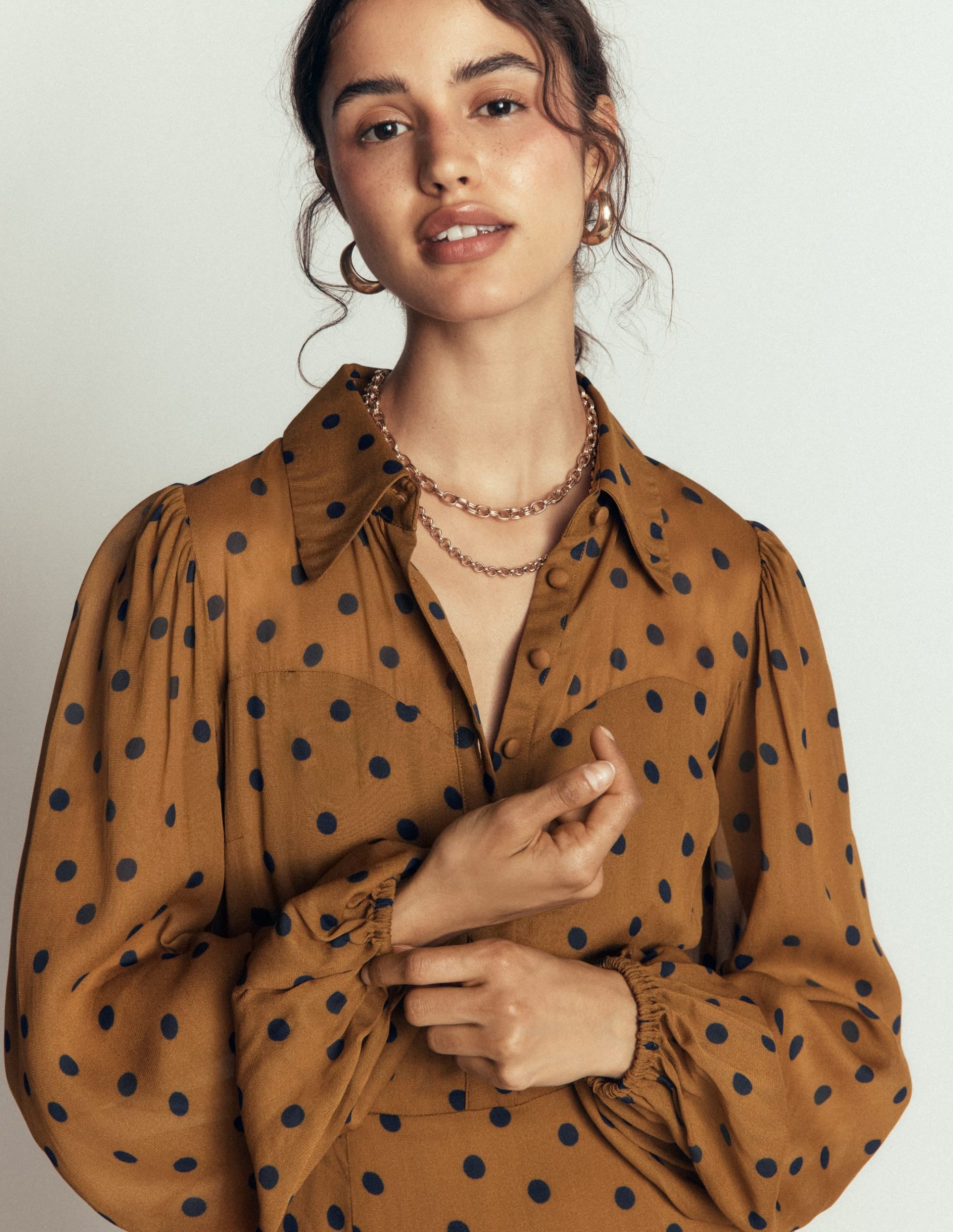 Sheer Yoke Shirt Dress-Rubber and Navy. Painted Dot - Image 2