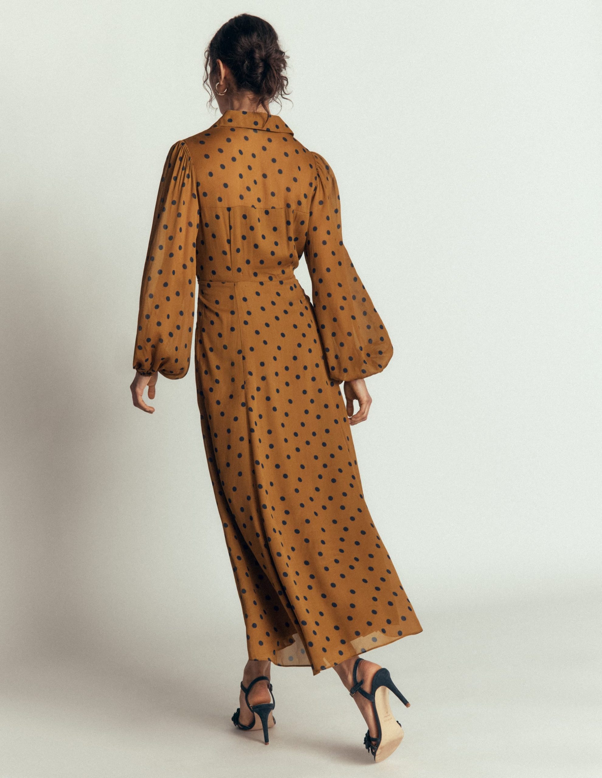 Sheer Yoke Shirt Dress-Rubber and Navy. Painted Dot - Image 3