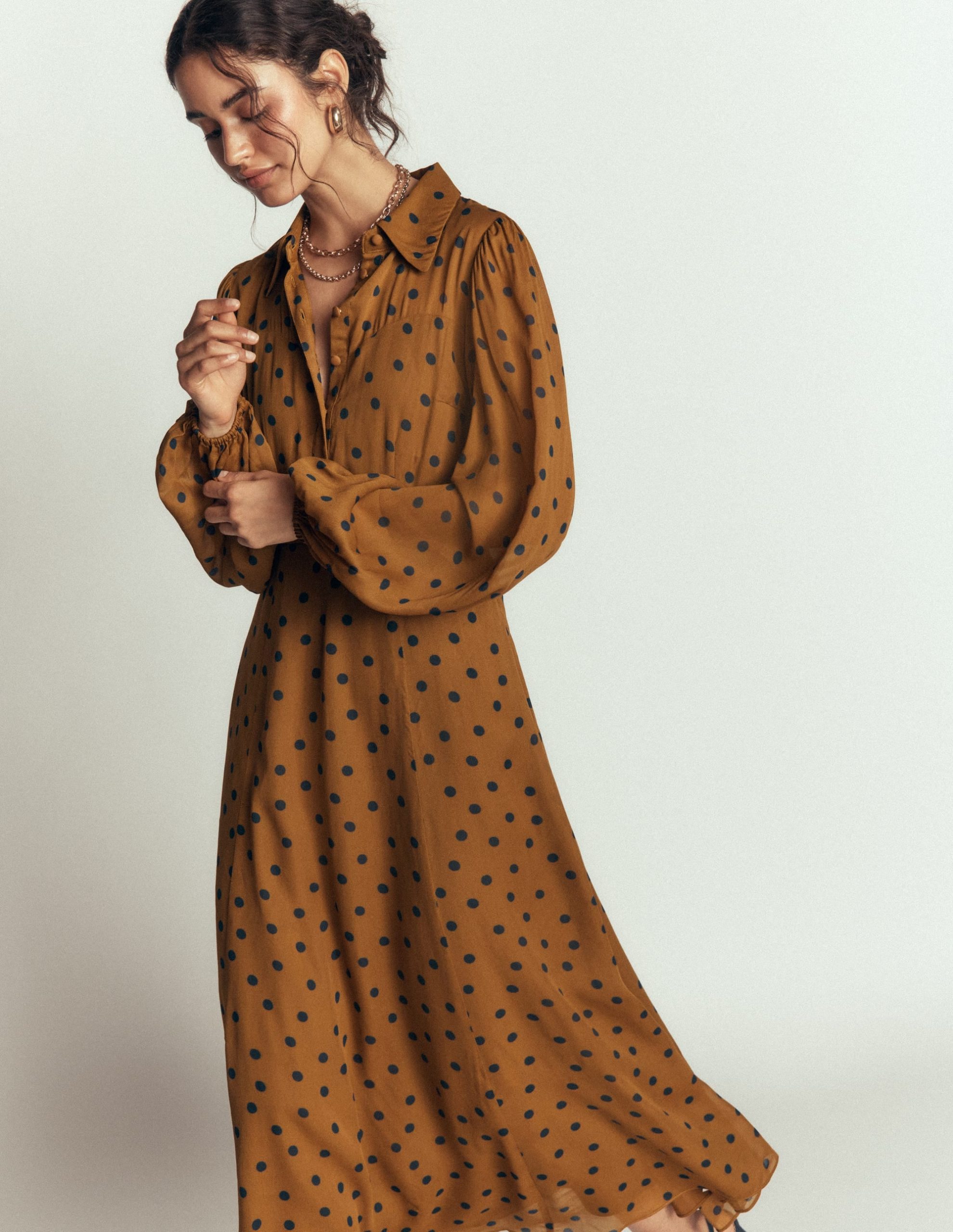 Sheer Yoke Shirt Dress-Rubber and Navy. Painted Dot - Image 4