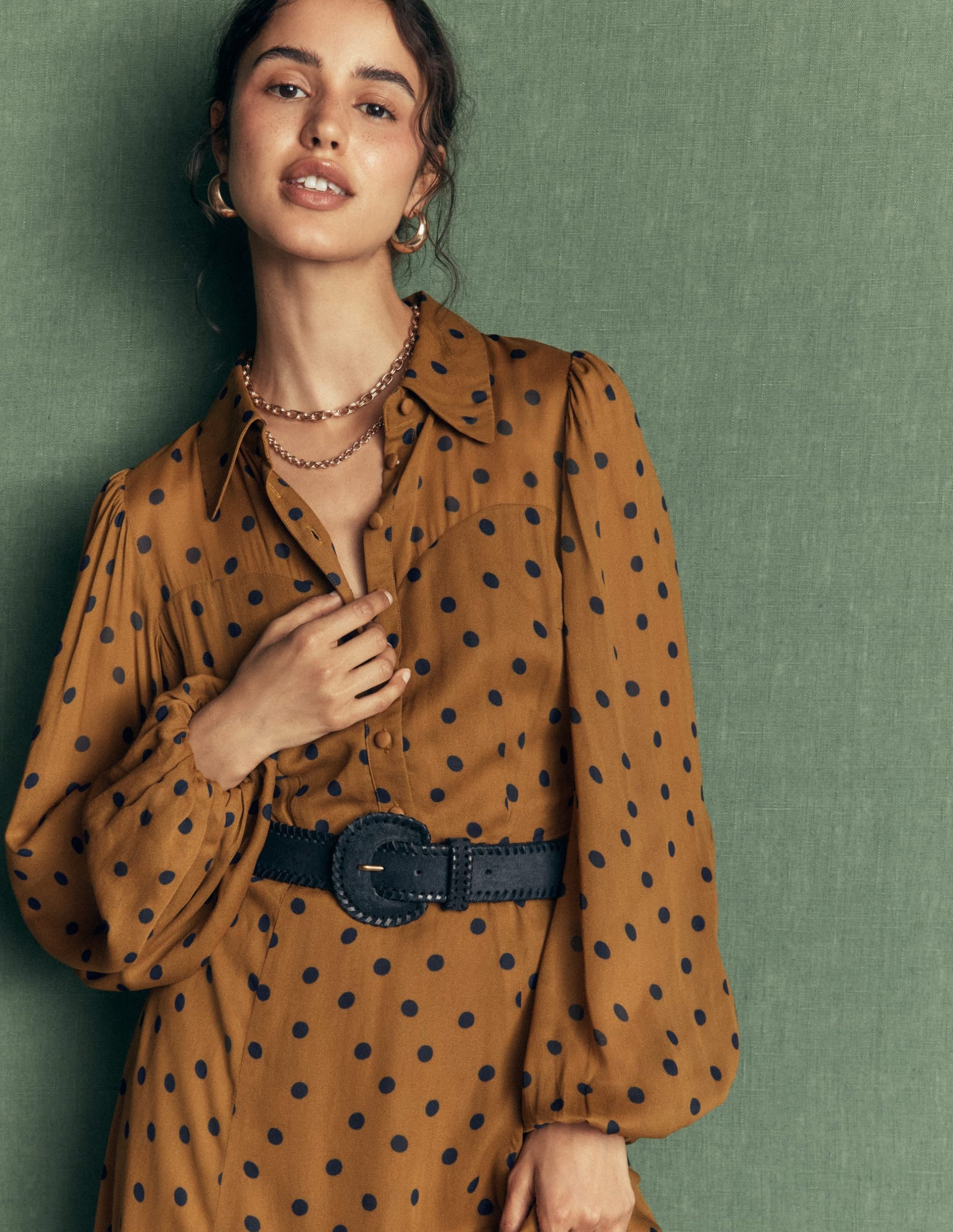 Sheer Yoke Shirt Dress-Rubber and Navy. Painted Dot - Image 5