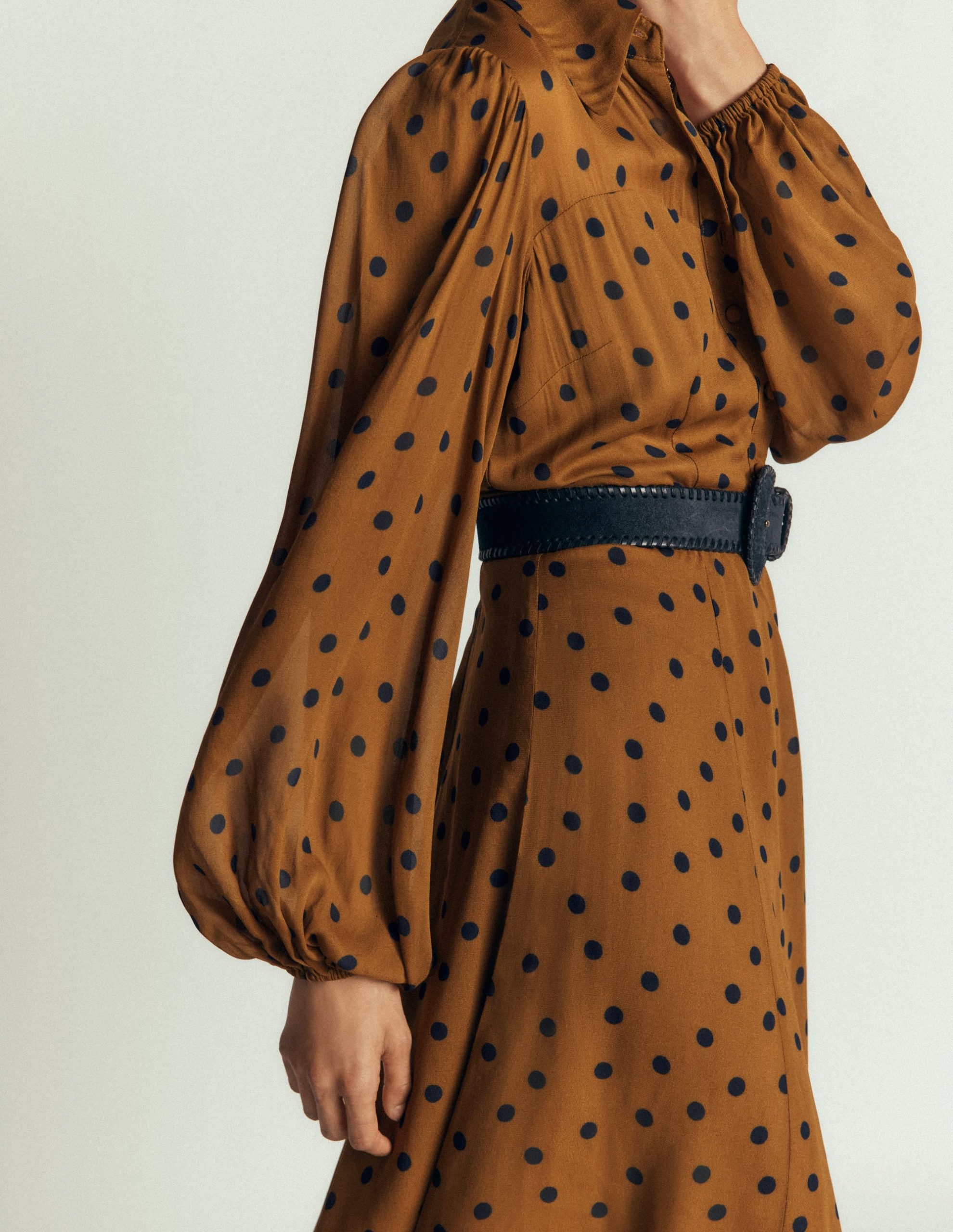 Sheer Yoke Shirt Dress-Rubber and Navy. Painted Dot - Image 6