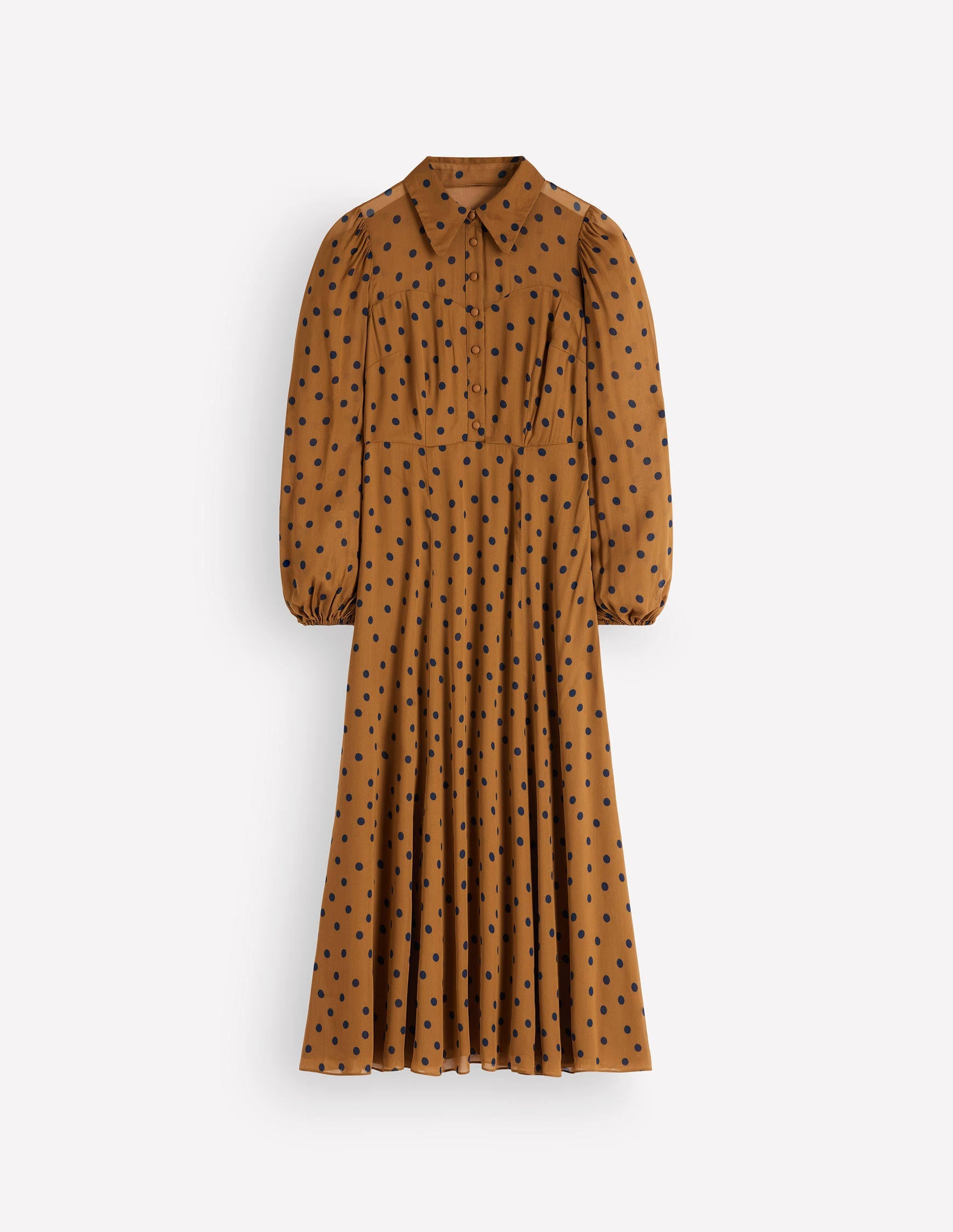 Sheer Yoke Shirt Dress-Rubber and Navy. Painted Dot - Image 8