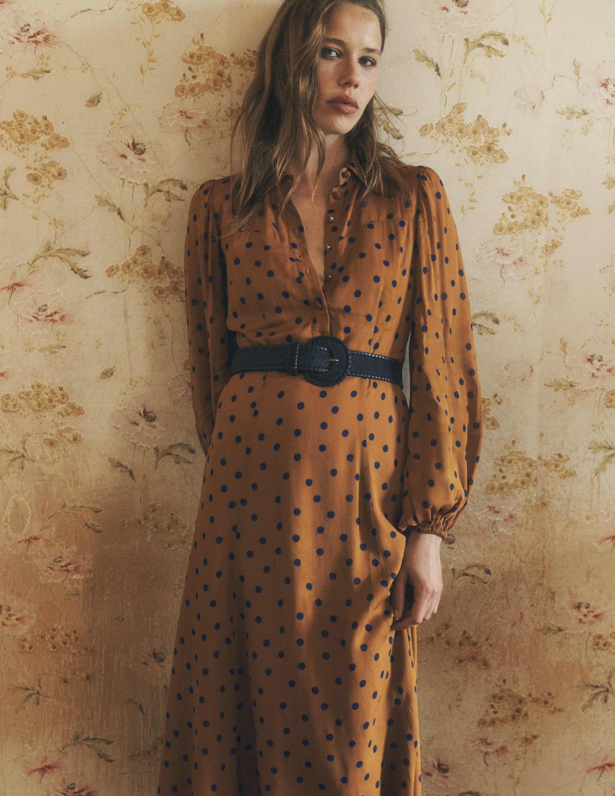 Sheer Yoke Shirt Dress-Rubber and Navy. Painted Dot - Image 7