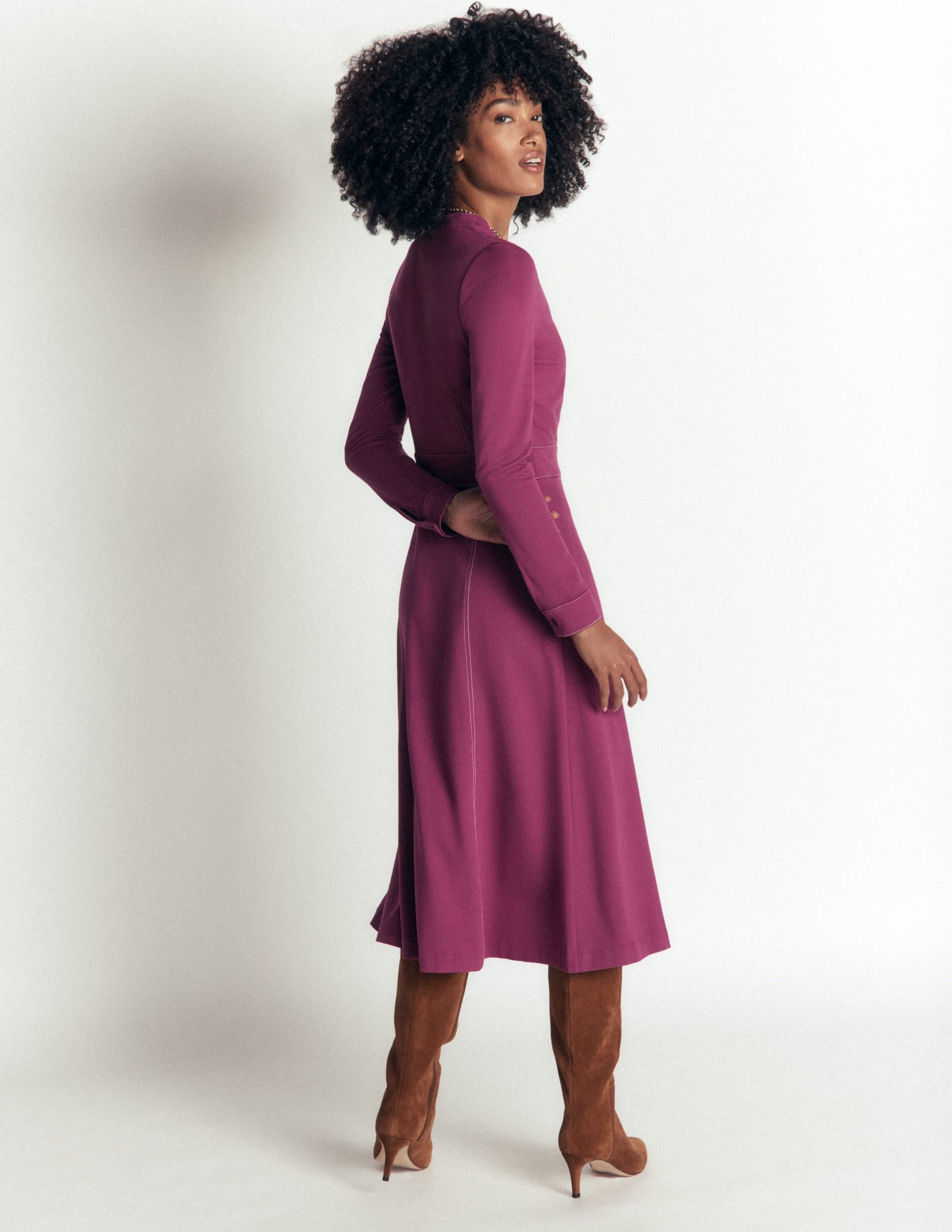 Alex Ponte Contrast Midi Dress-Raspberry Coulis - Image 3
