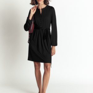Adele Belted Jersey Dress-Black
