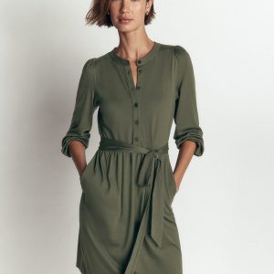Adele Belted Jersey Dress-Chrome Green