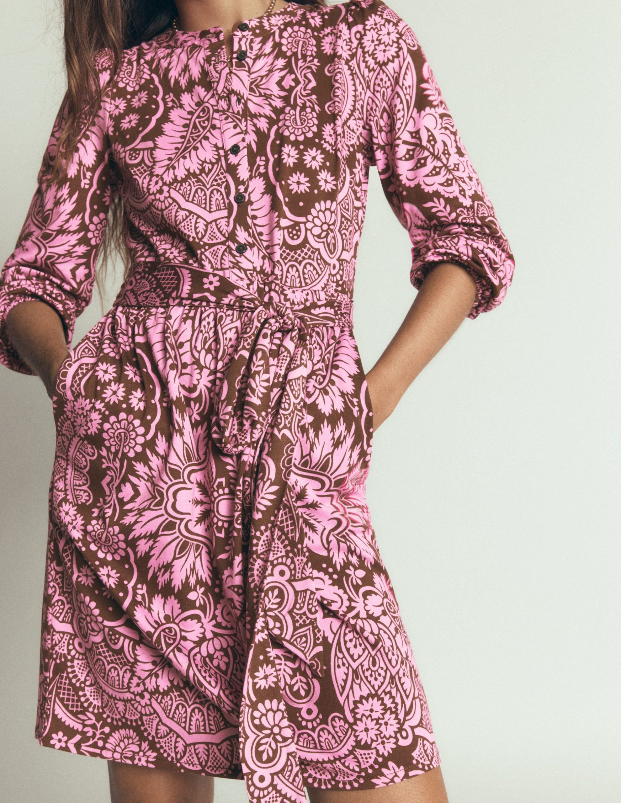 Adele Belted Jersey Dress-Raw Umber. Arabesque Meadows - Image 3