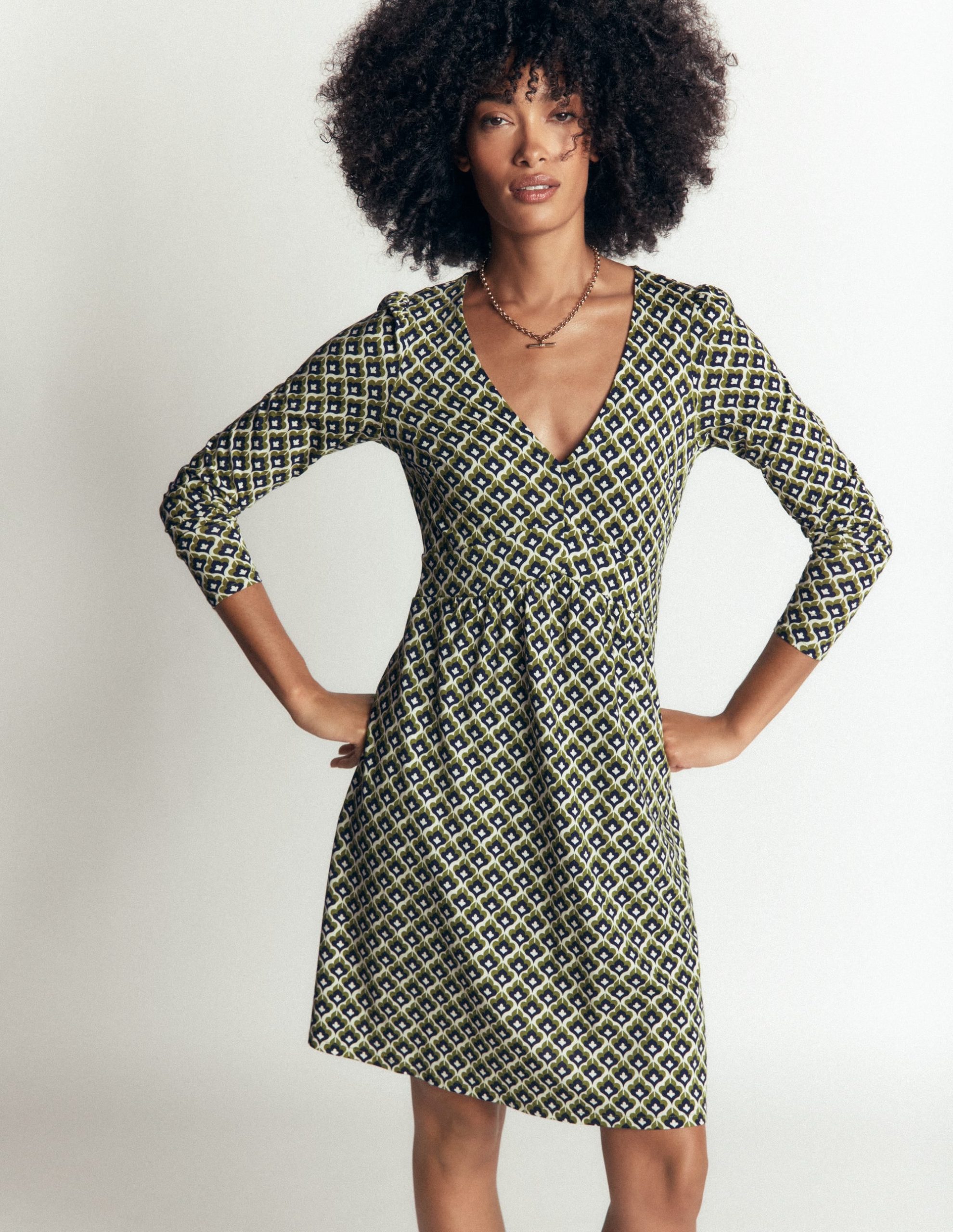 Briony Jersey Short Dress-French Navy. Geo Party