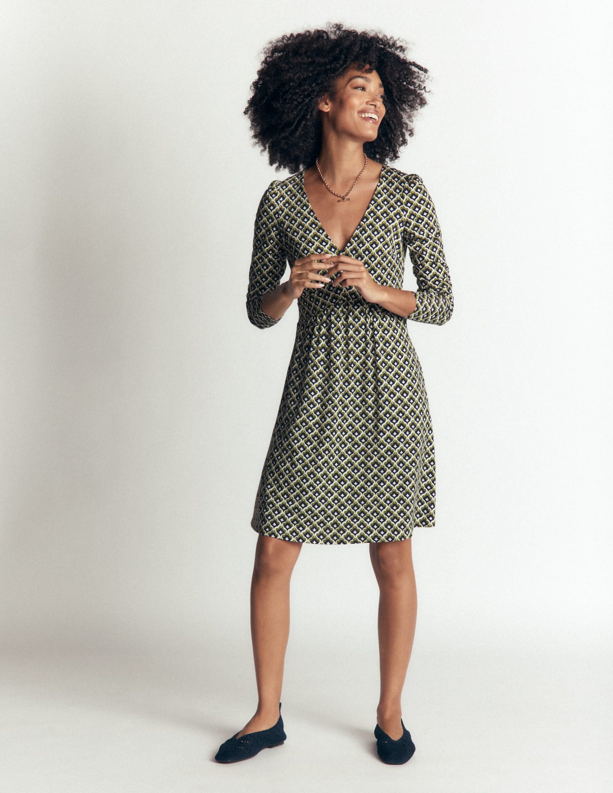 Briony Jersey Short Dress-French Navy. Geo Party - Image 4