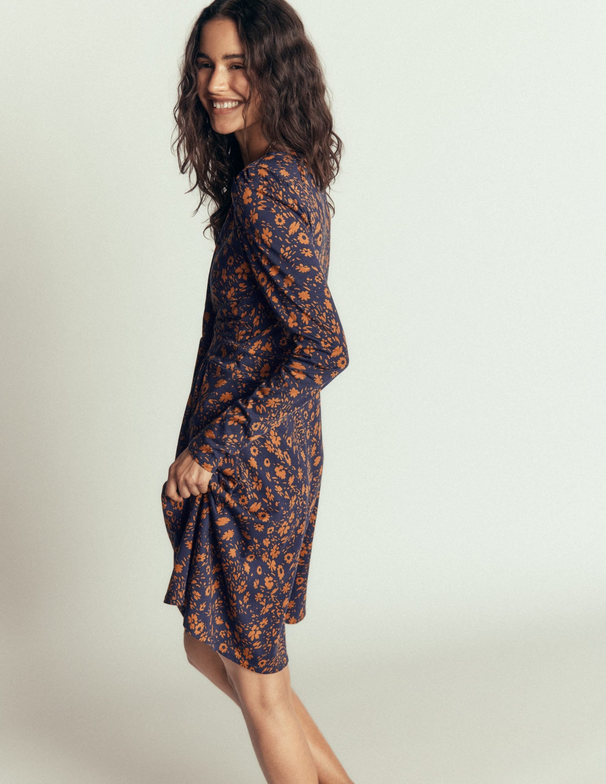 Briony Jersey Short Dress-French Navy. Scattered Flora - Image 3