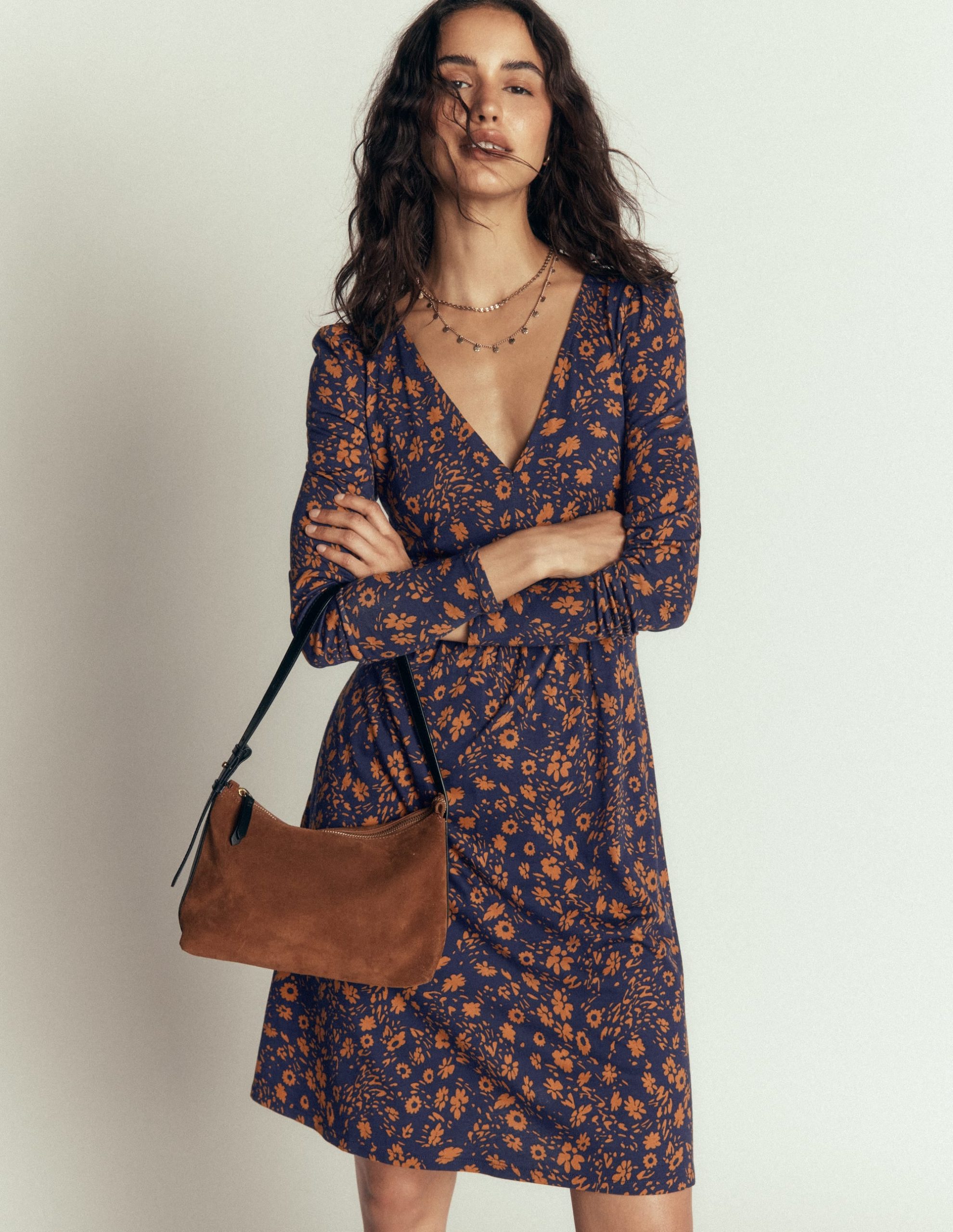 Briony Jersey Short Dress-French Navy. Scattered Flora