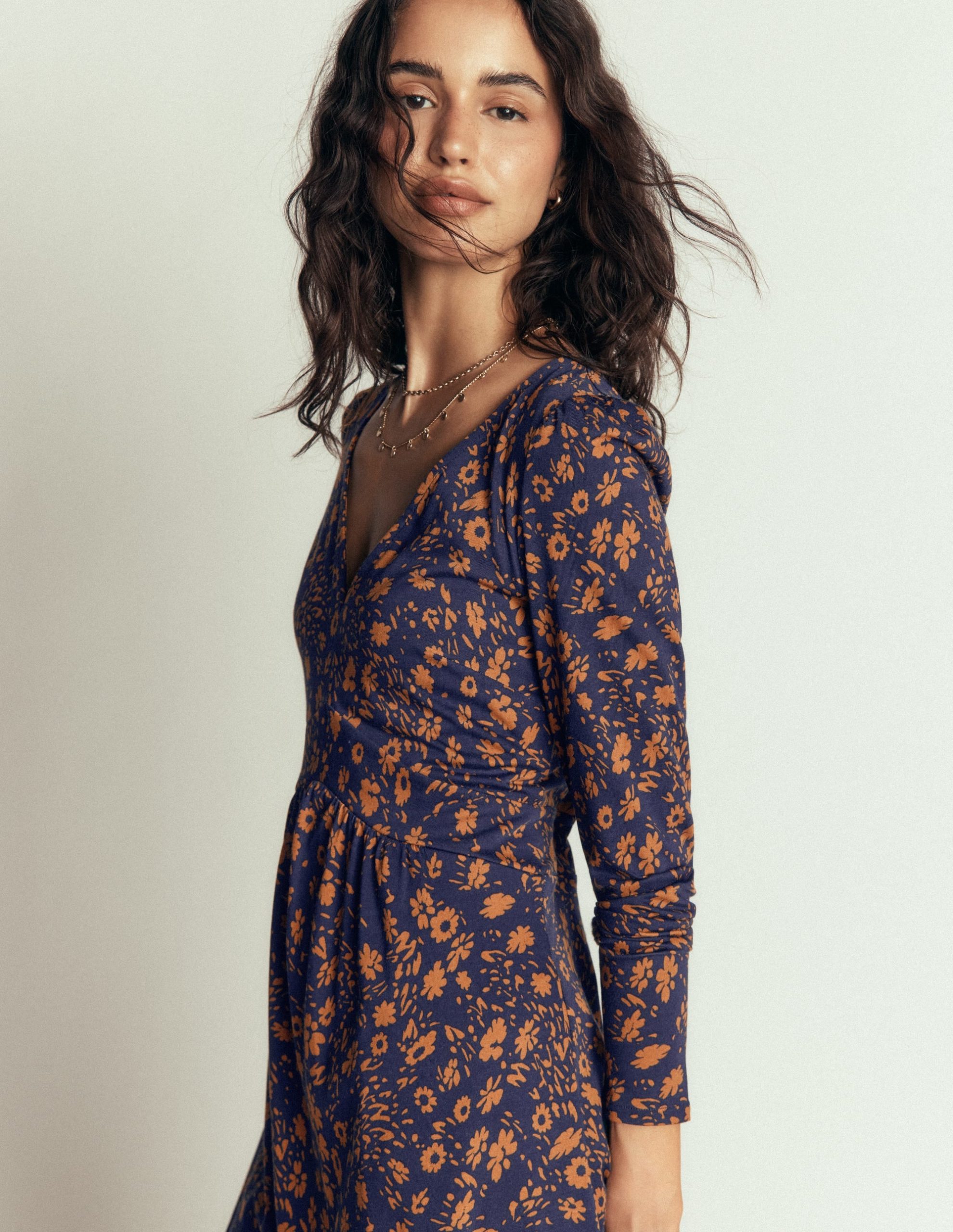Briony Jersey Short Dress-French Navy. Scattered Flora - Image 2