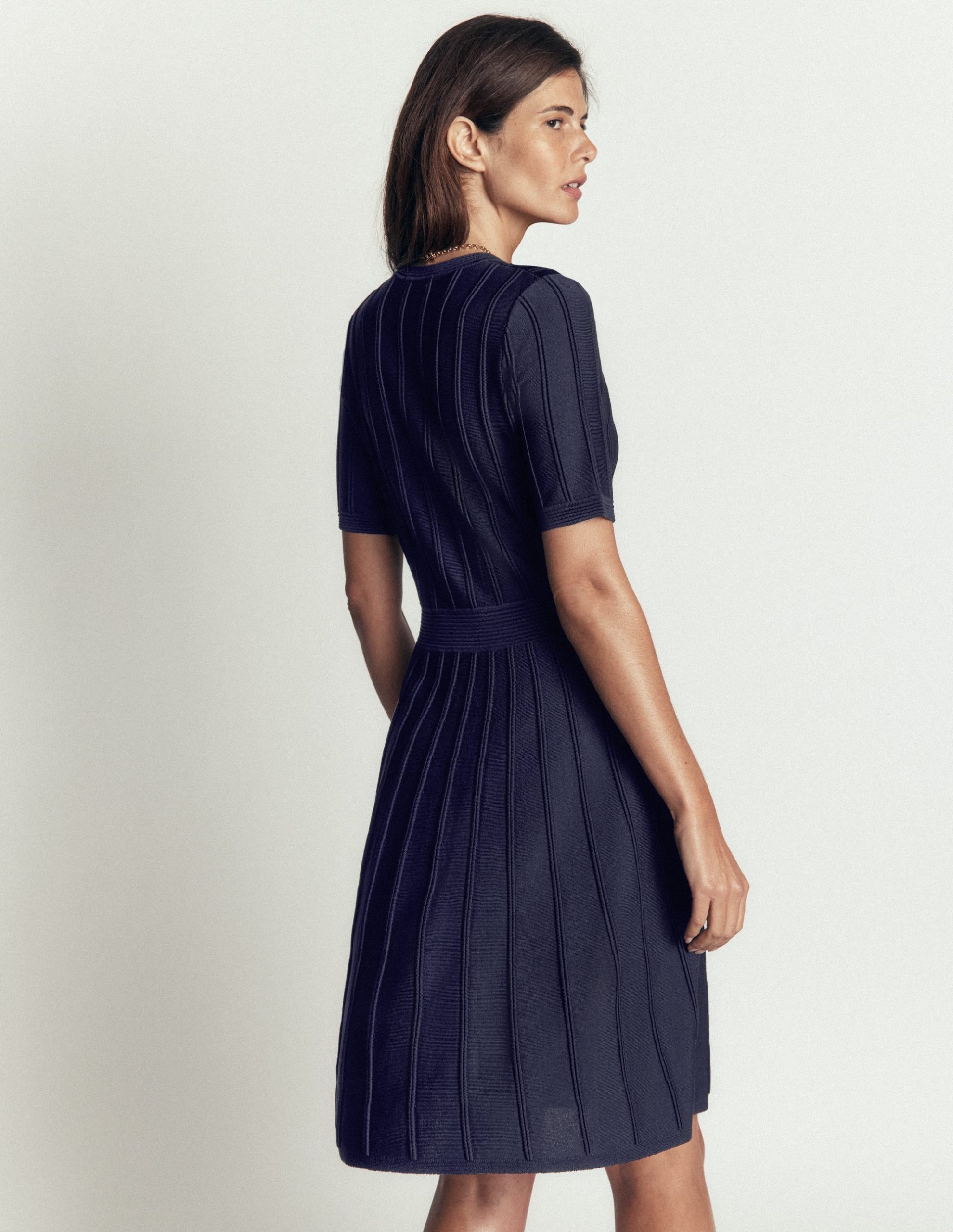 Button Front Stitch Dress-Navy - Image 3