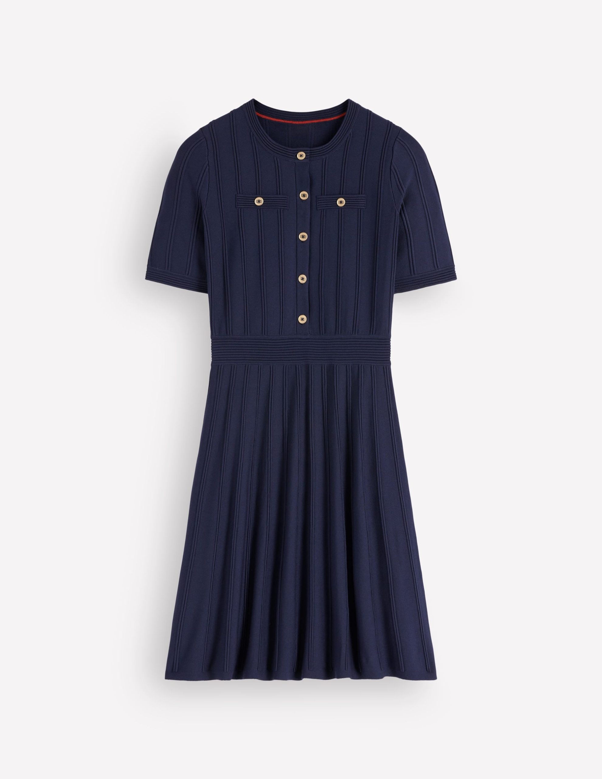 Button Front Stitch Dress-Navy - Image 5